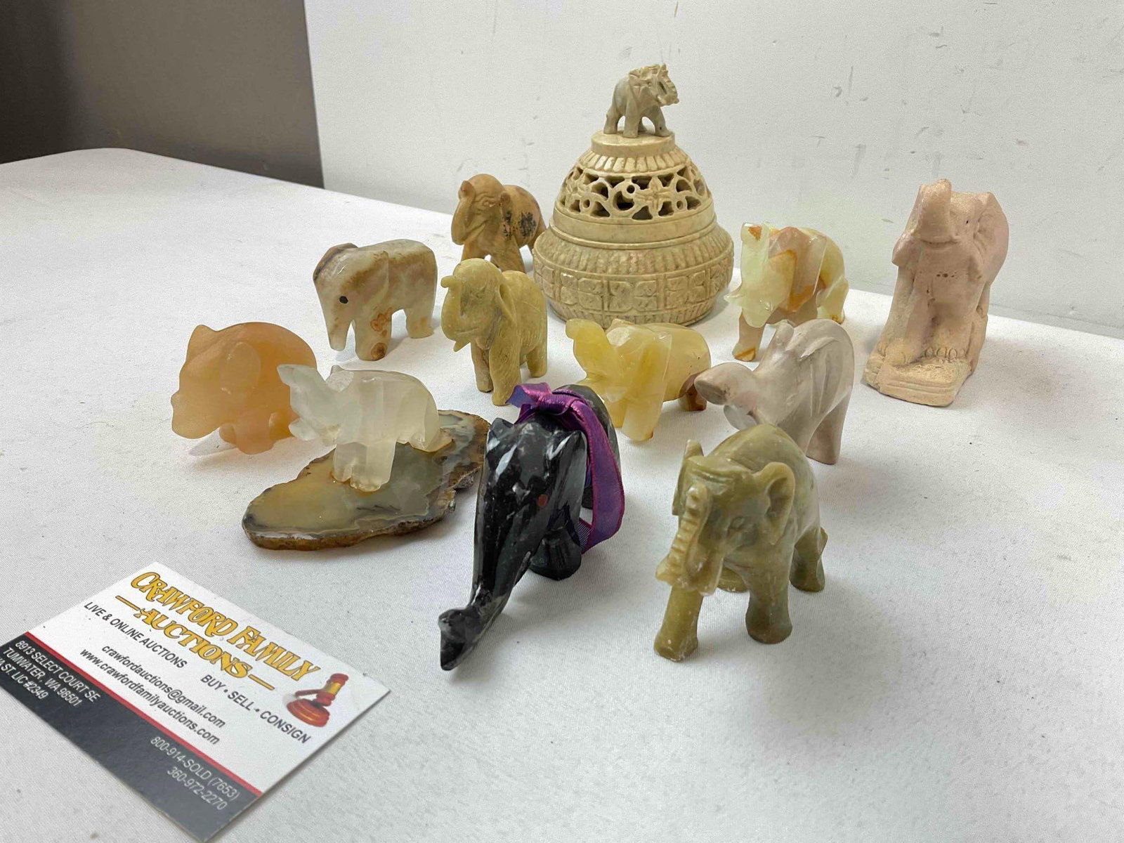 12 pcs Carved Stone Elephant Figurines & Paper Weights, incl. Agate, Onyx, Jasper & More! - 3