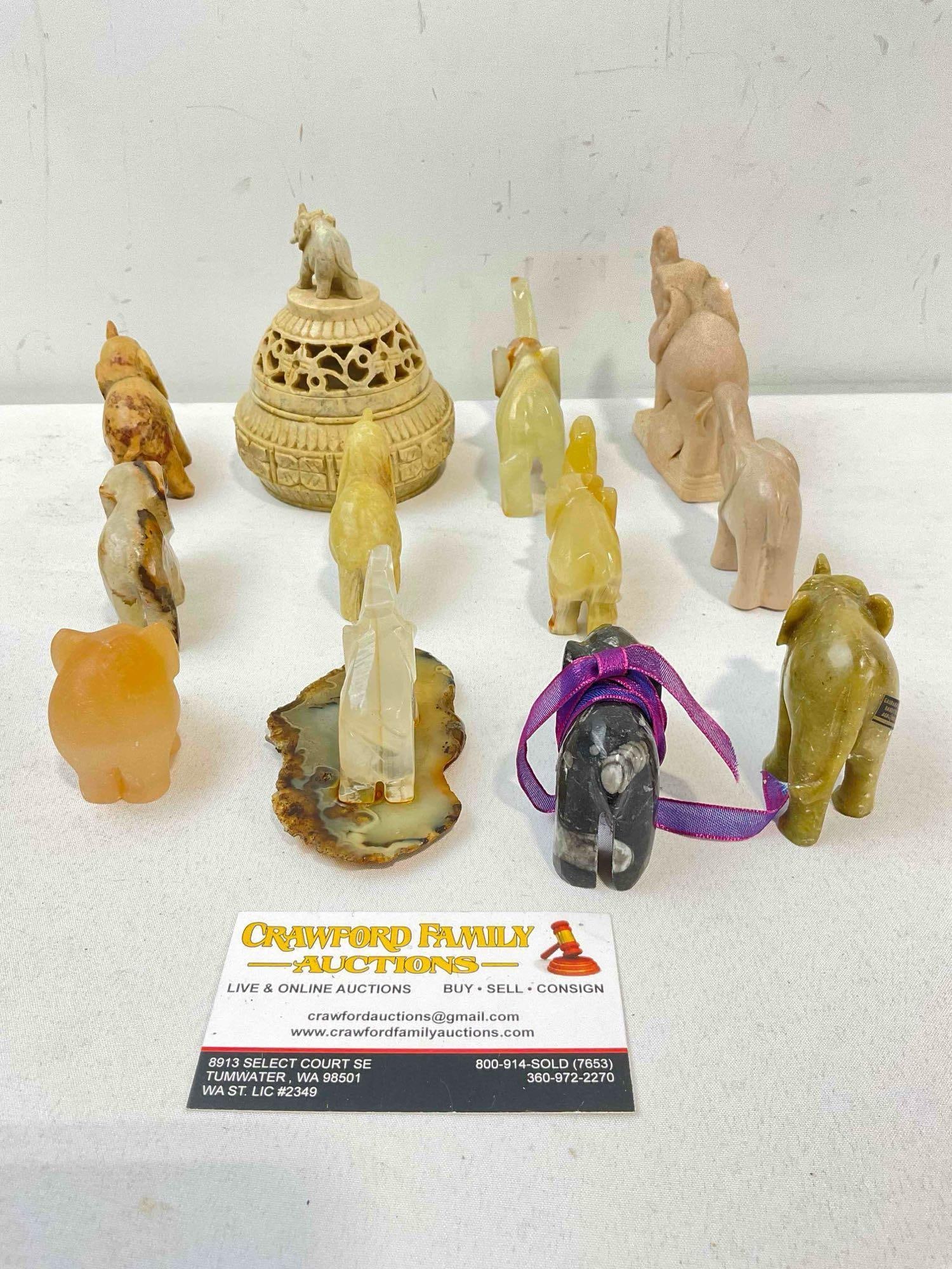 12 pcs Carved Stone Elephant Figurines & Paper Weights, incl. Agate, Onyx, Jasper & More! - 4