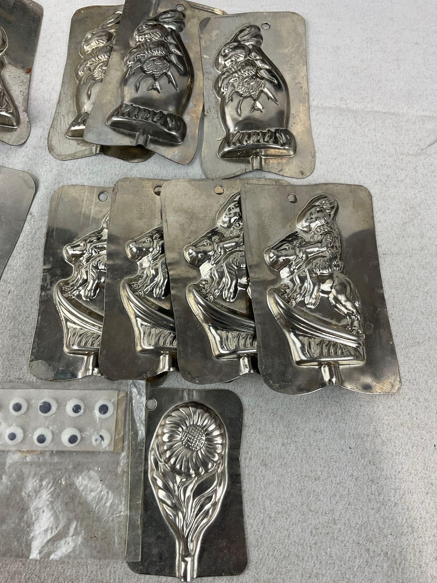 Vintage Metal Stamped Chocolate & Candy Molds, mostly Easter Bunny pattern, Small Loaf Pan, 24 pcs - 3