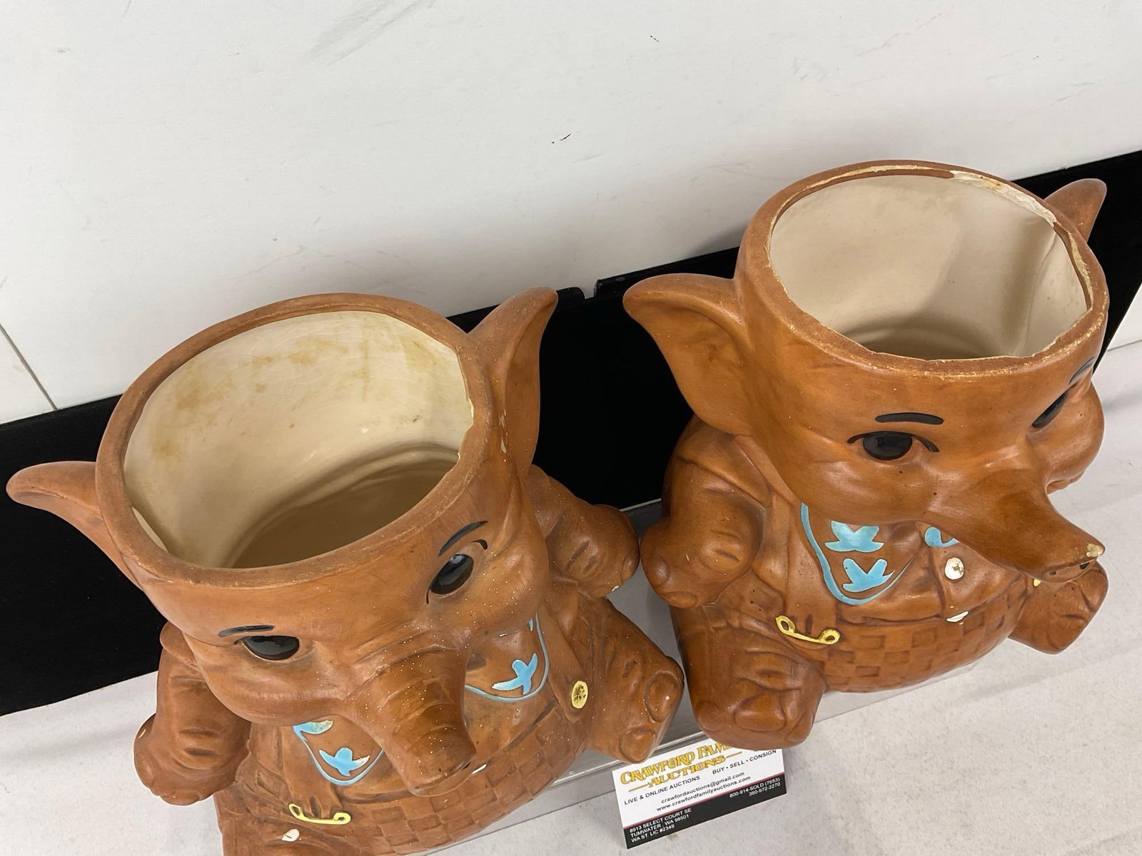 Pair of Twin Winton 1960s Elephant Shaped Cookie Jars, no lids, brown finish - 2