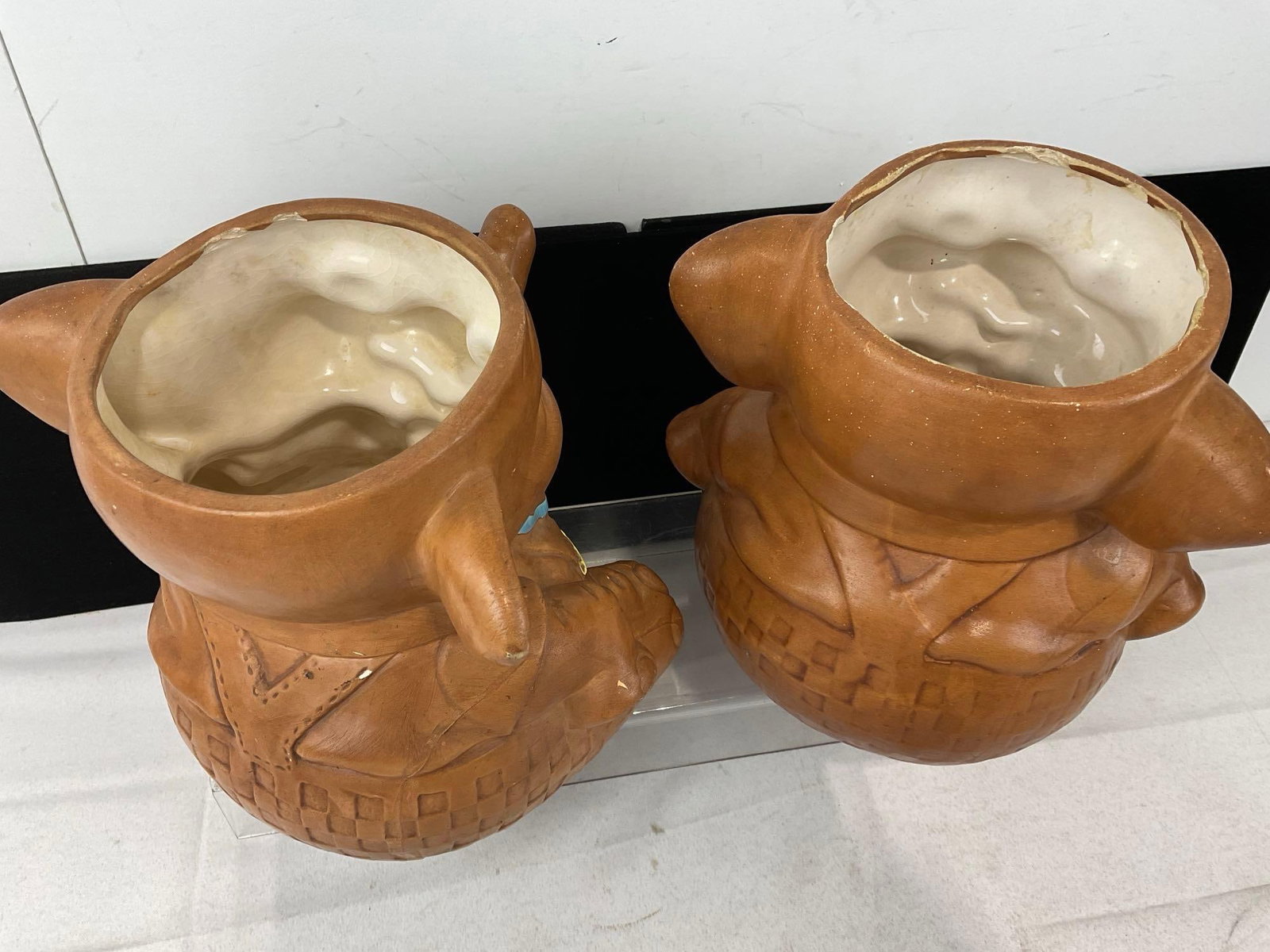Pair of Twin Winton 1960s Elephant Shaped Cookie Jars, no lids, brown finish - 3