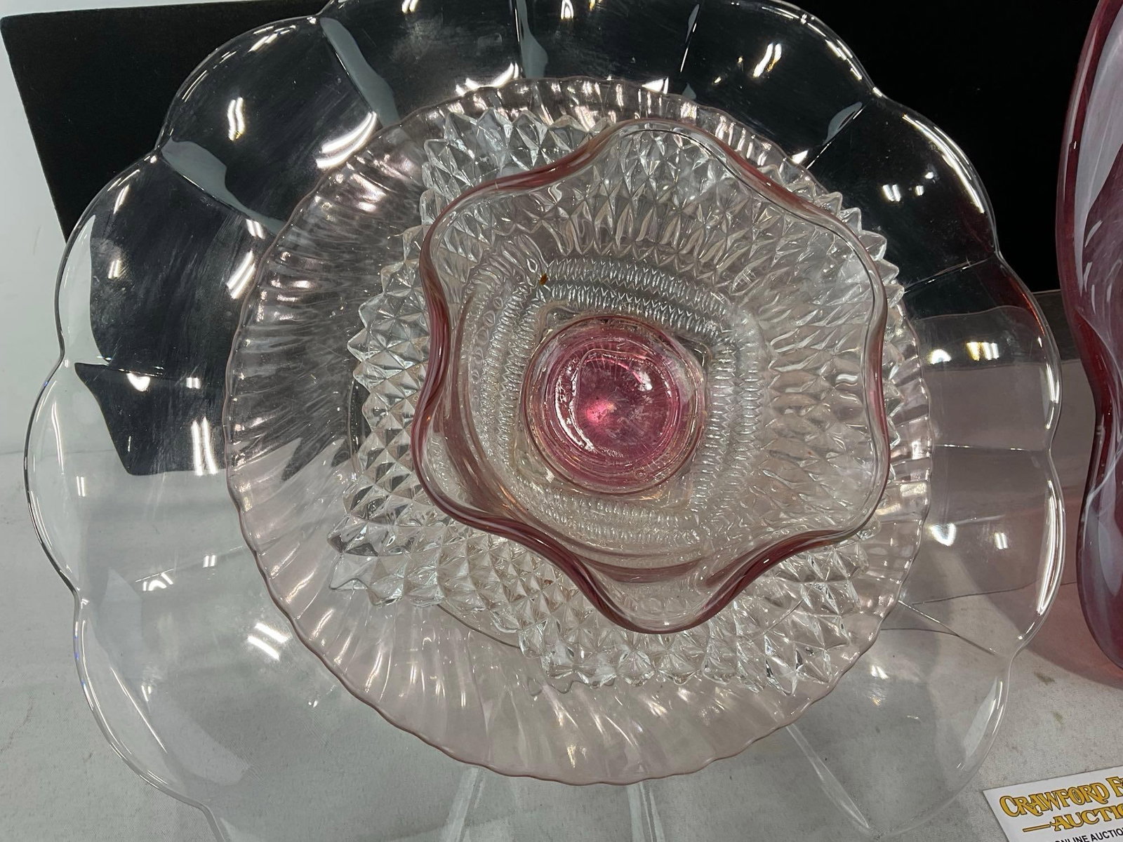 Pair of Fused Vintage Glass Plates & Bowls, Unique Handmade, Pink Depression Glass, & more included - 2
