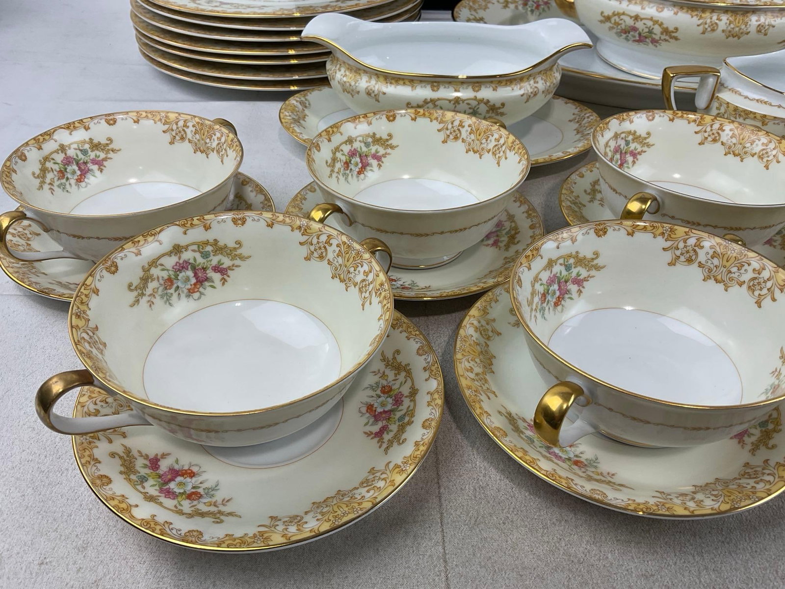 Noritake China, Scrolled Edge Trim, Gilt Rims, Floral Details, approx 50 pieces - 2