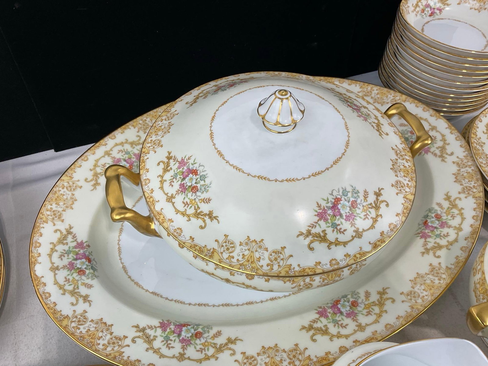 Noritake China, Scrolled Edge Trim, Gilt Rims, Floral Details, approx 50 pieces - 3