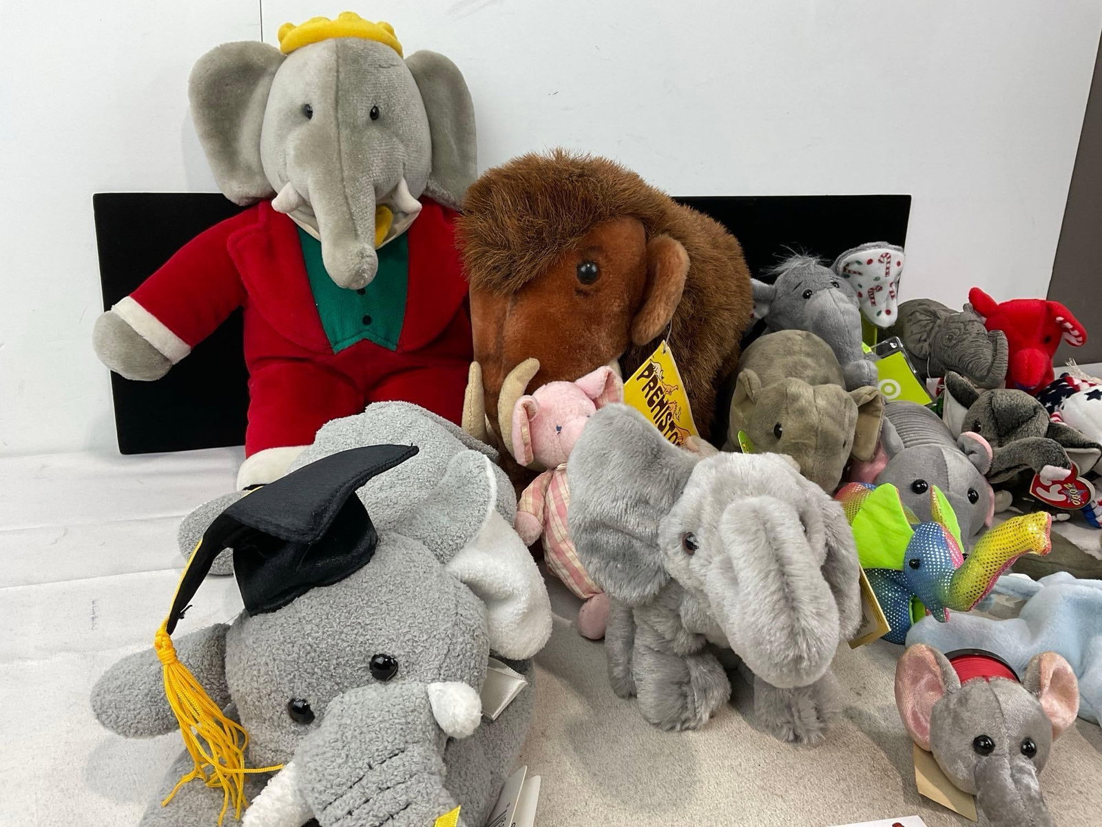 Collection of Elephant Plushes, Babar, Mammoth, Several Ty Beanie Babies, & more, approx 25 pieces - 2