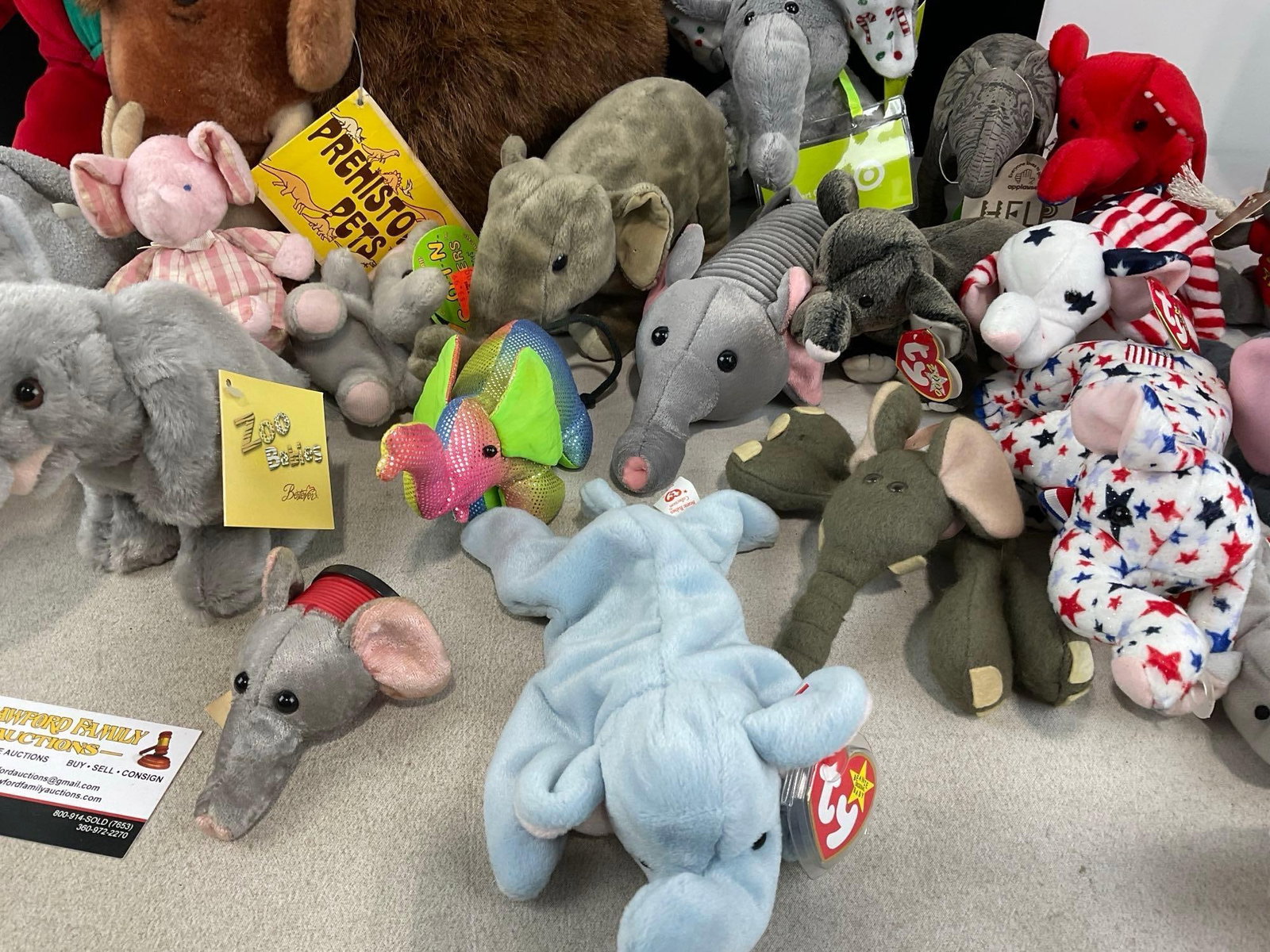 Collection of Elephant Plushes, Babar, Mammoth, Several Ty Beanie Babies, & more, approx 25 pieces - 3