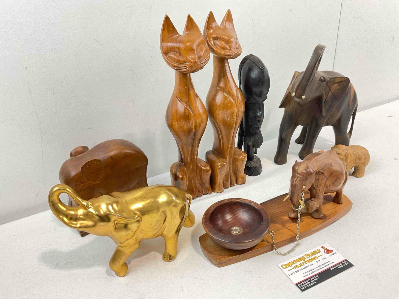 8 pcs Decorative Collectible Assortment, incl. Carved Wood Cats & Elephants & More! See pics. - 2