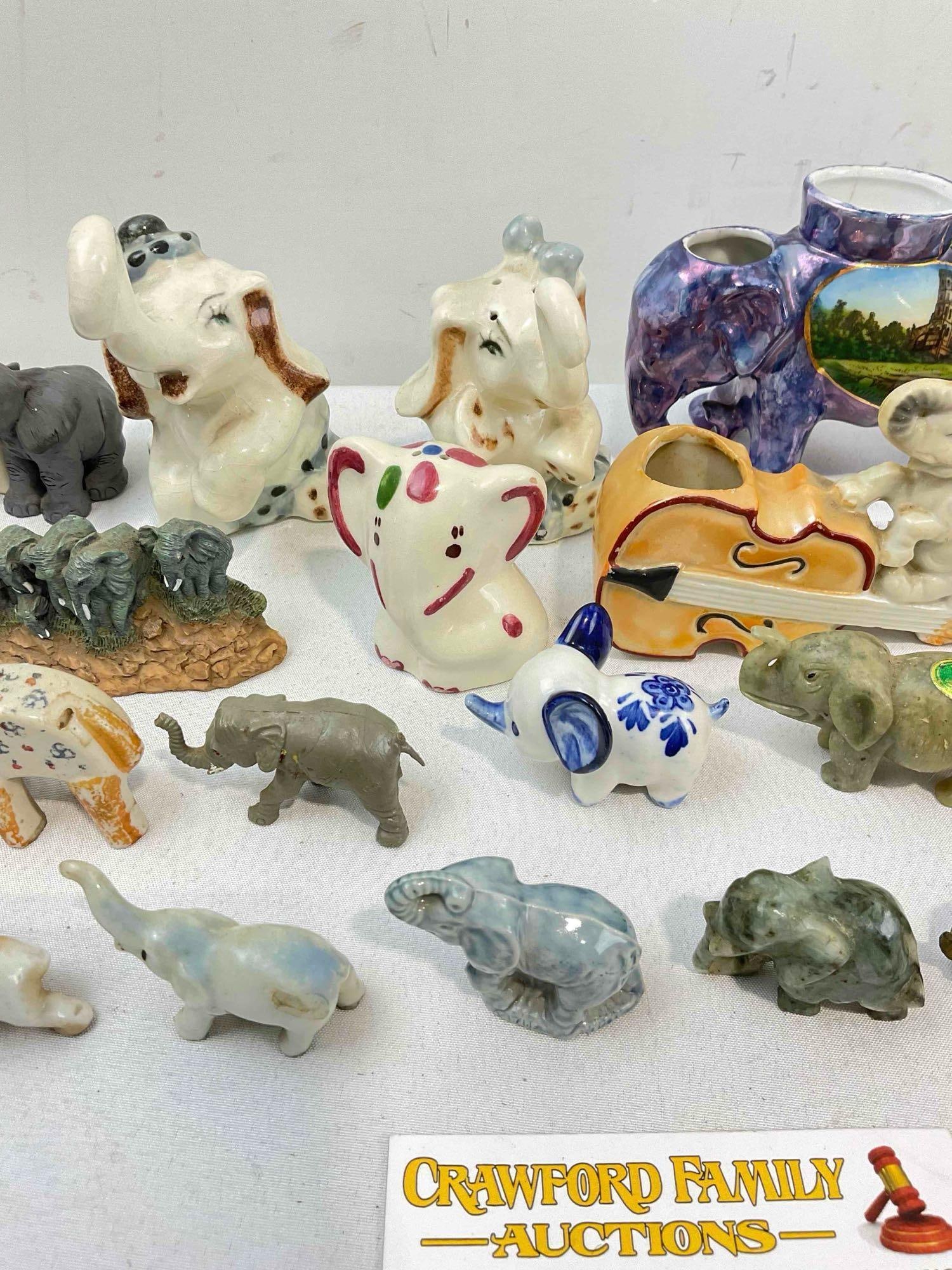 39 pcs Miniature Elephant Collection, incl. Ceramic, Glass, Resin, Wood, Stone & More! See pics. - 2