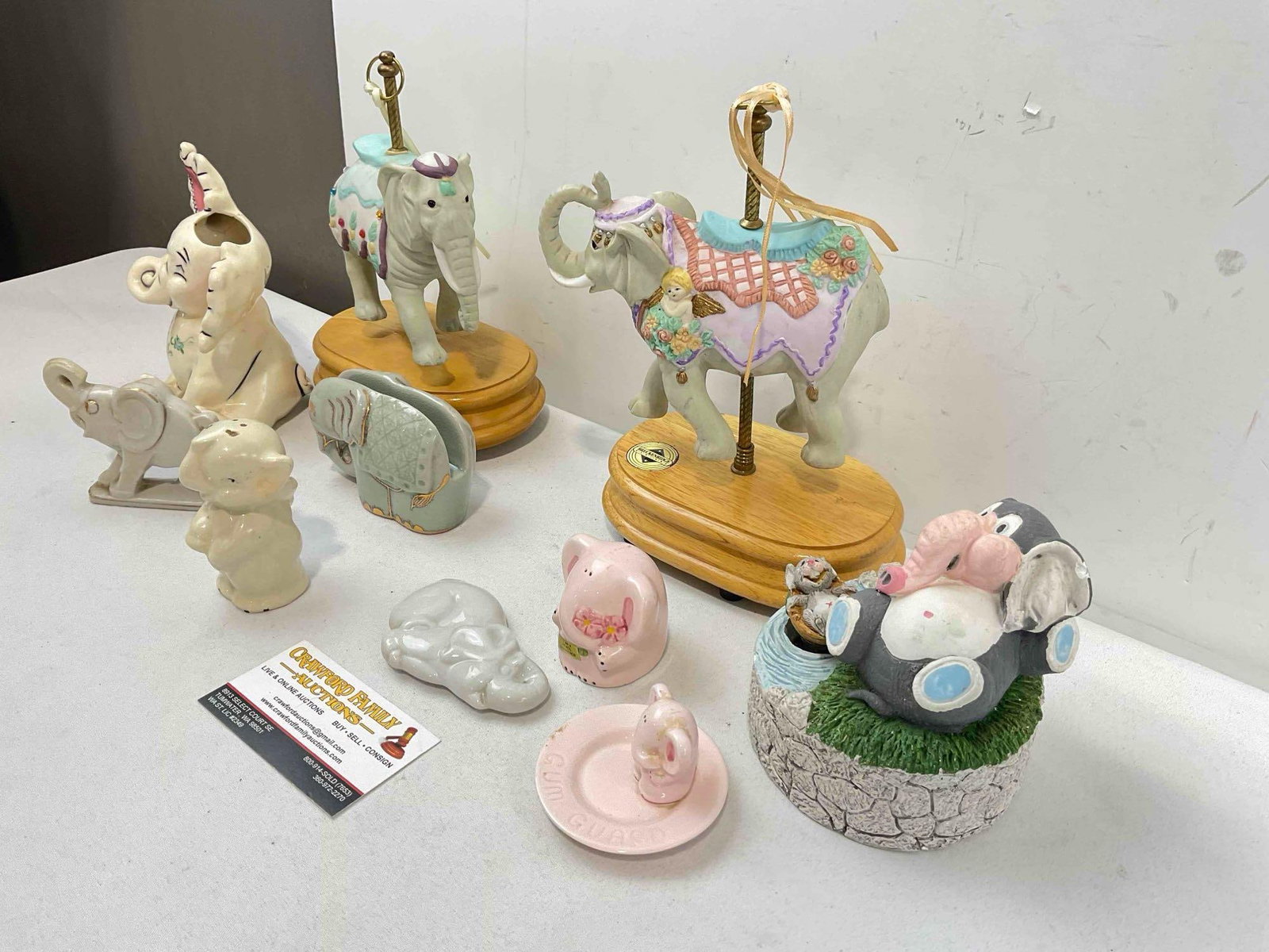10 pcs Vintage Ceramic Elephant Collection, incl. Music Boxes, Card Holder, Pencil Sharpener. - 2