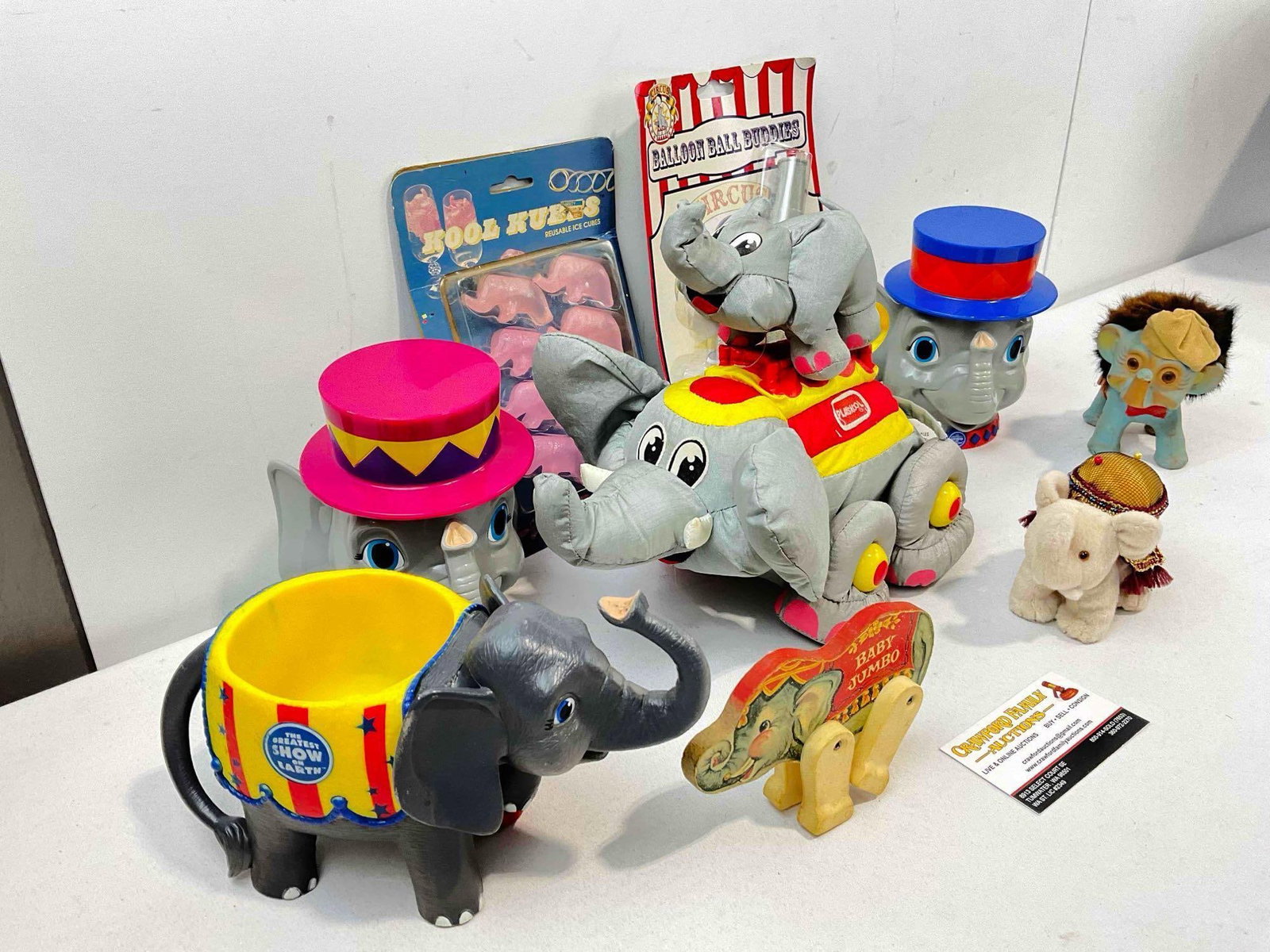 9 pcs Vintage Elephant Toy Collection, incl. Playskool Plush Toy, Composite Baby Jumbo & More! - 3