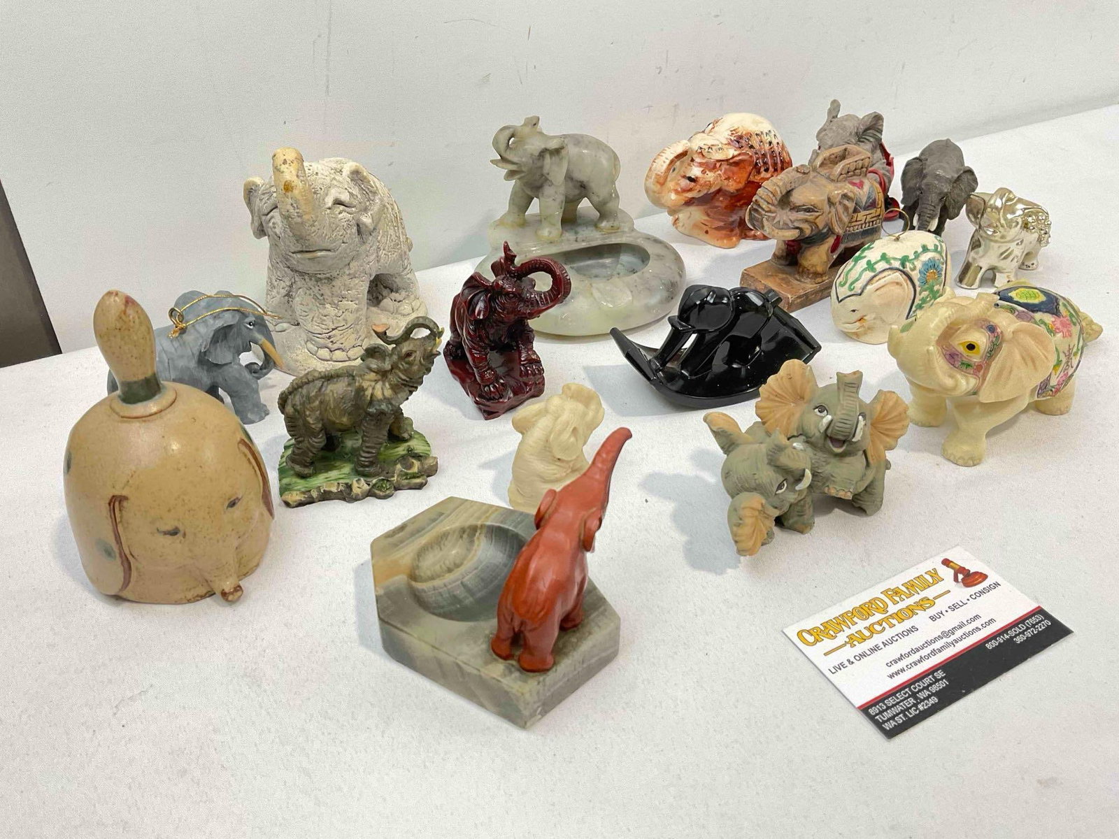 18 pcs Vintage Elephant Figurine Collection, incl. Ceramic, Carved Stone, Composite & More! - 3