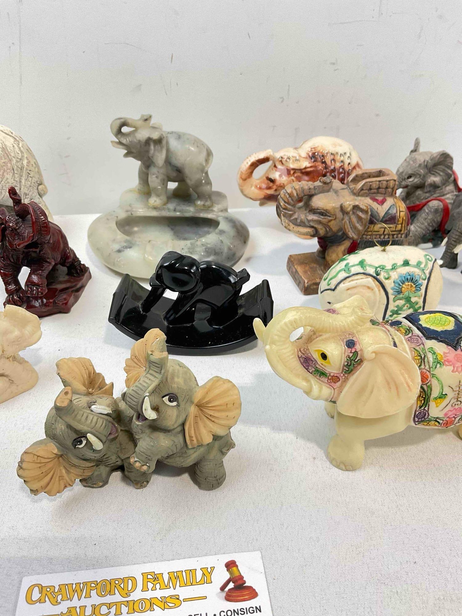 18 pcs Vintage Elephant Figurine Collection, incl. Ceramic, Carved Stone, Composite & More! - 5