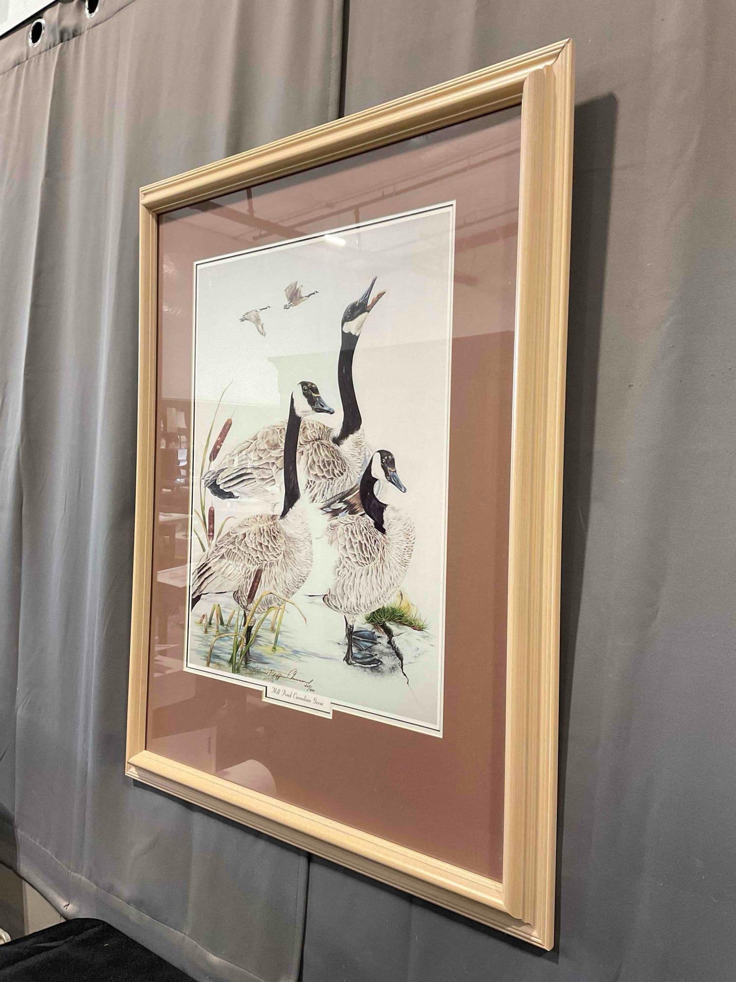 Vintage Framed Lithograph "Mill Pond Canadian Geese" Signed by Artist Ltd. Ed. 407/500. - 3