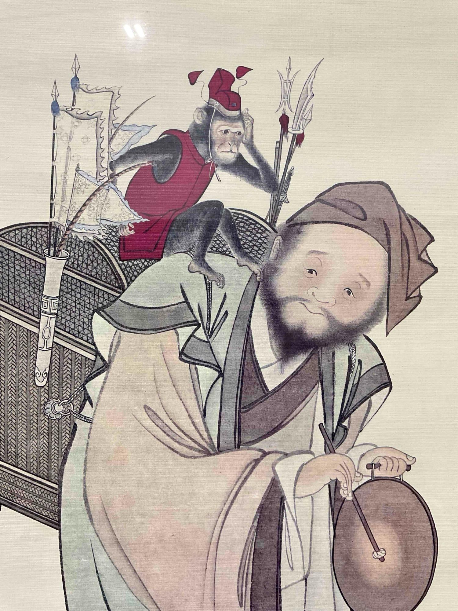 Vintage Framed Masterpiece Reproduction Co. Japanese Painting of Streetside Player. See pics. - 6