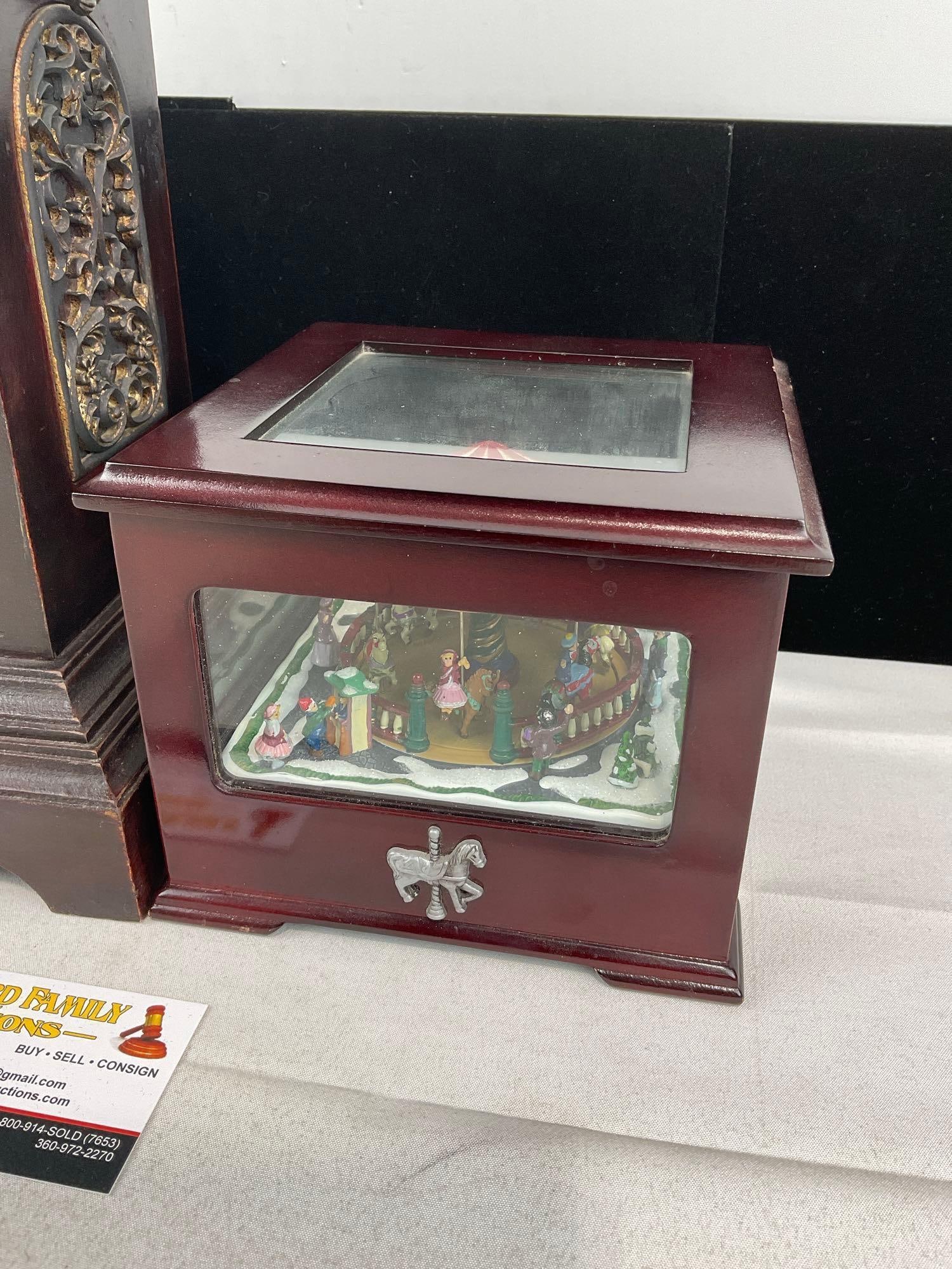 Three Hands Corp Mantel Clock & Mr. Christmas Carousel Music Box - 2