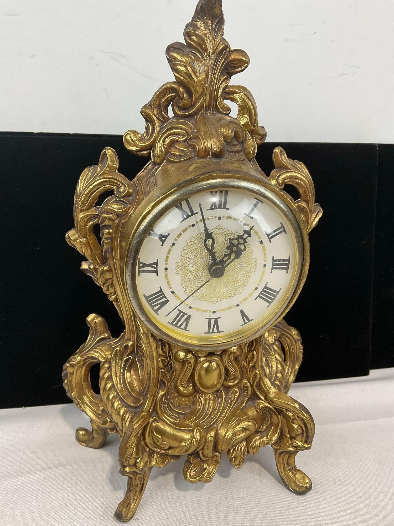 Vintage 1950s Cast Brass Lanshire Electric Mantel Clock, 11x7x4 inches - 2