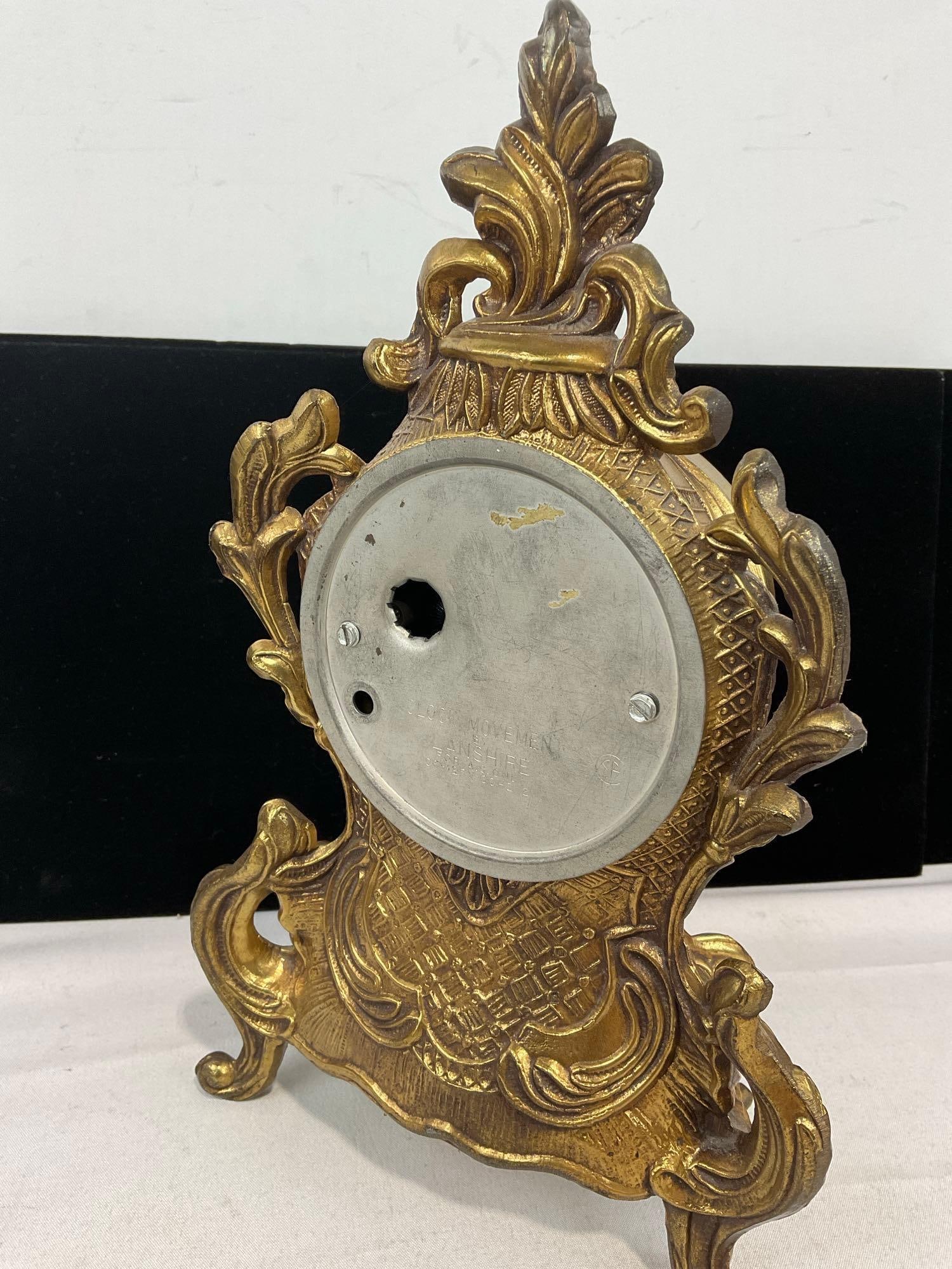 Vintage 1950s Cast Brass Lanshire Electric Mantel Clock, 11x7x4 inches - 3