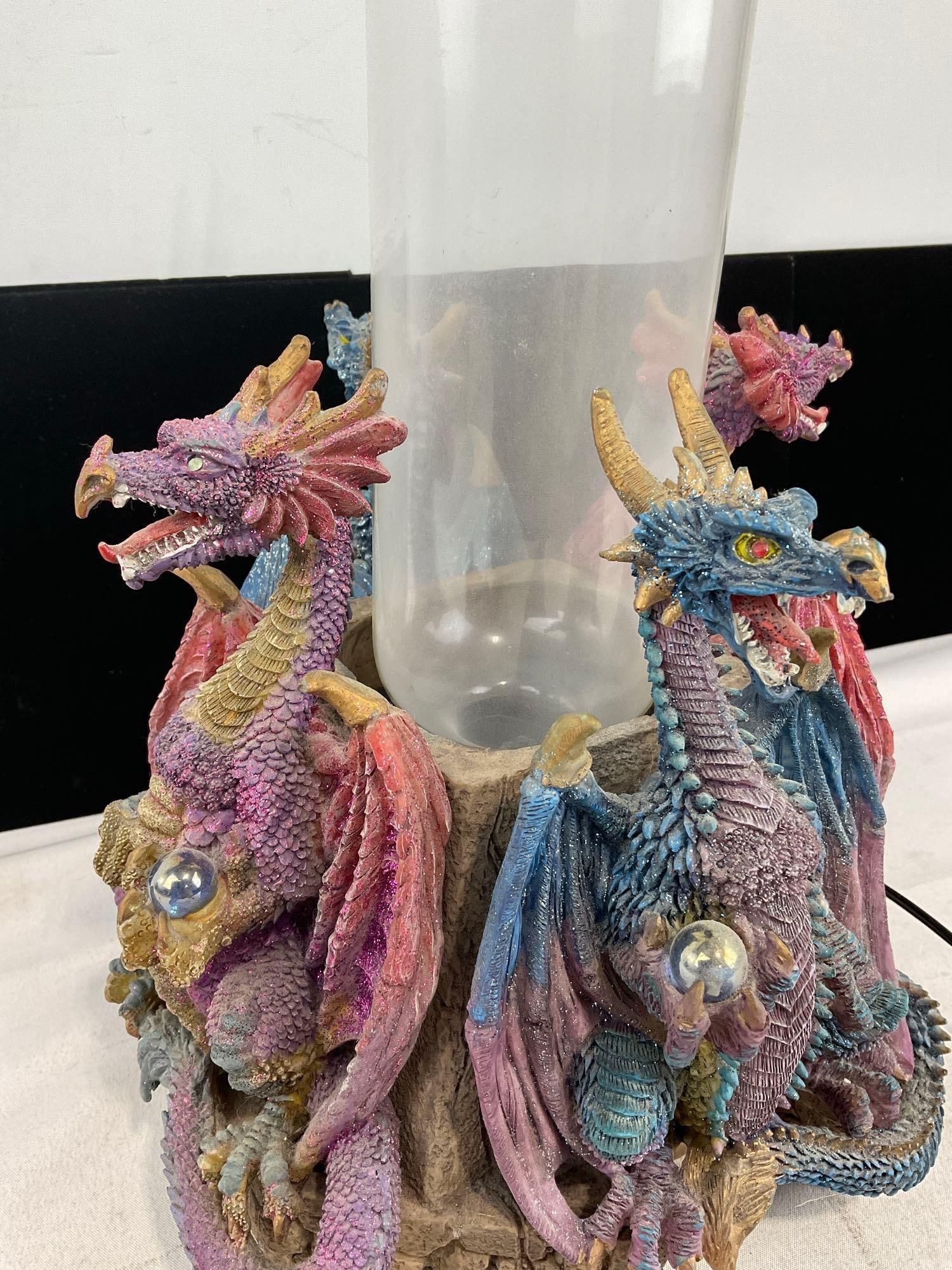 Fantasy Wizard & 4 Dragon Resin Figure w/Plasma style lightning Lamp, 19h x 13w x 13d inches - 2