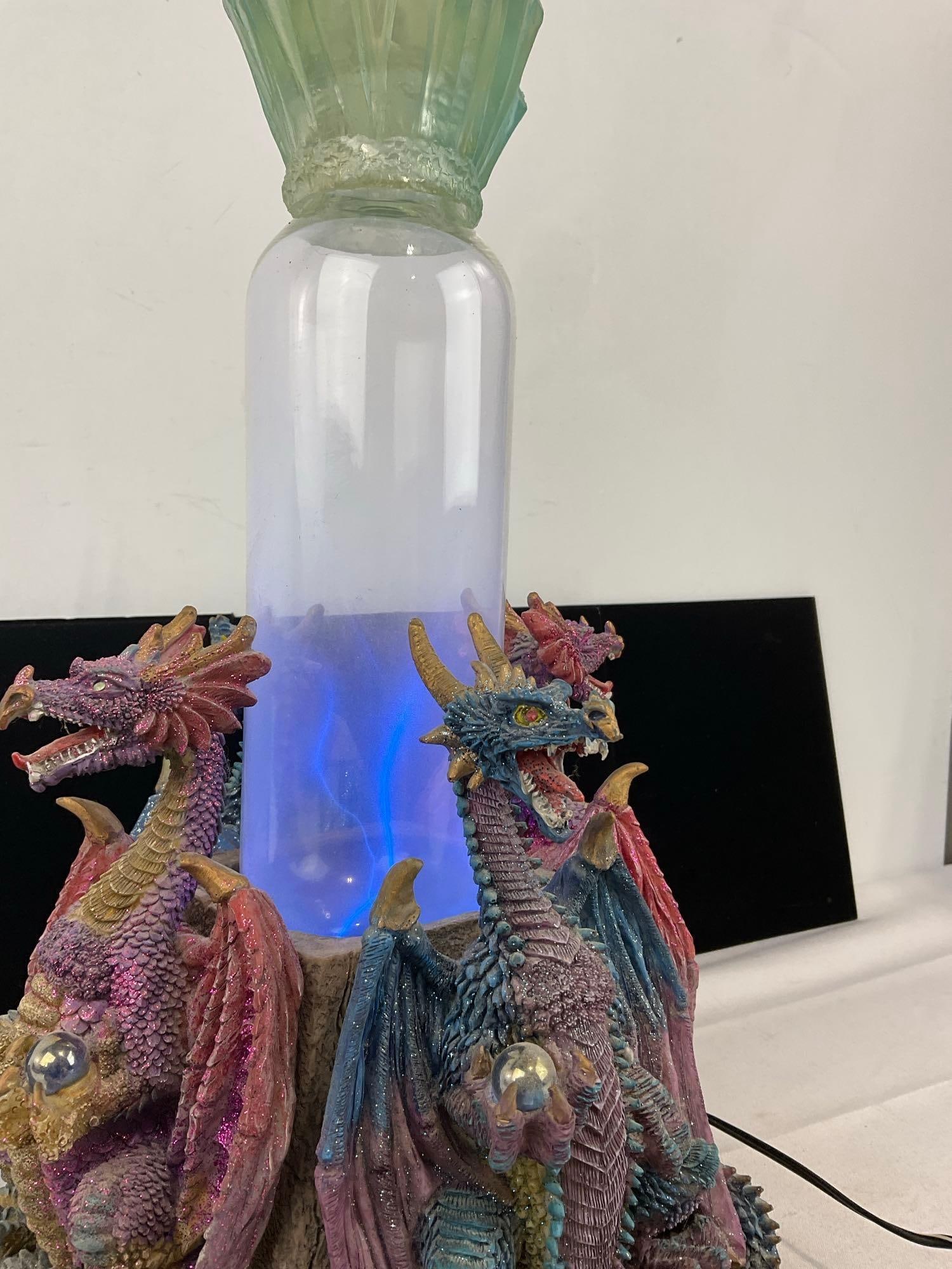 Fantasy Wizard & 4 Dragon Resin Figure w/Plasma style lightning Lamp, 19h x 13w x 13d inches - 3