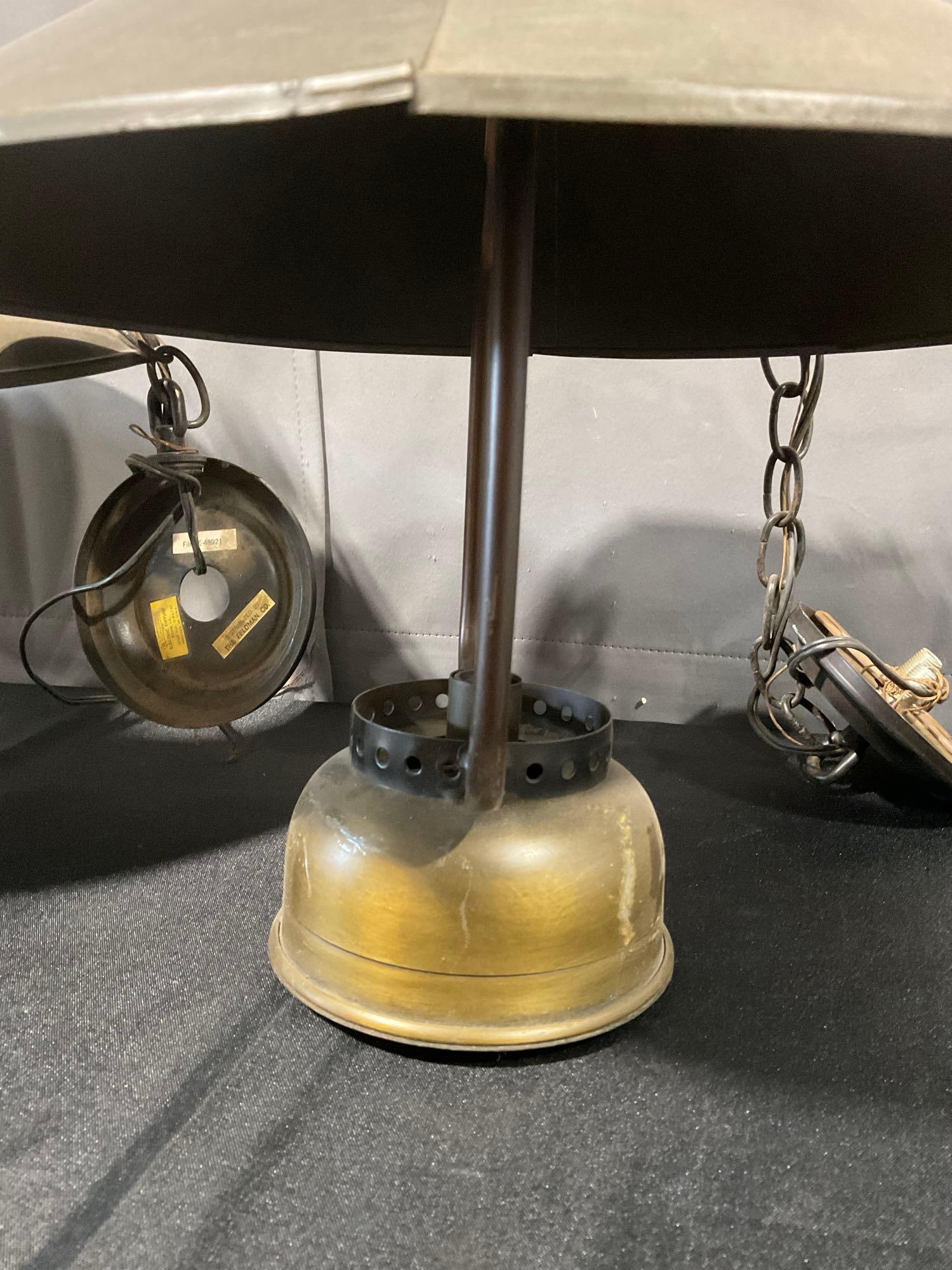 Pair of Electrified Swag Hanging Lamps, Bronze tone metal, w/large shades - 2
