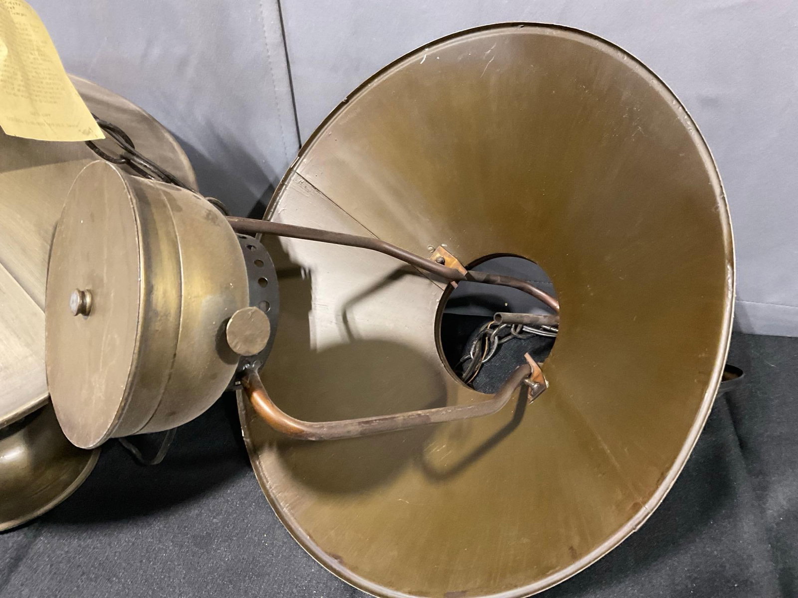 Pair of Electrified Swag Hanging Lamps, Bronze tone metal, w/large shades - 3