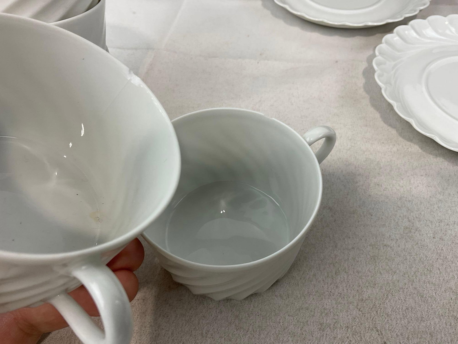 Haviland Limoges Porcelain China, Torse Blanc pattern, 9 cups, & 8 saucers, a couple chips - 5