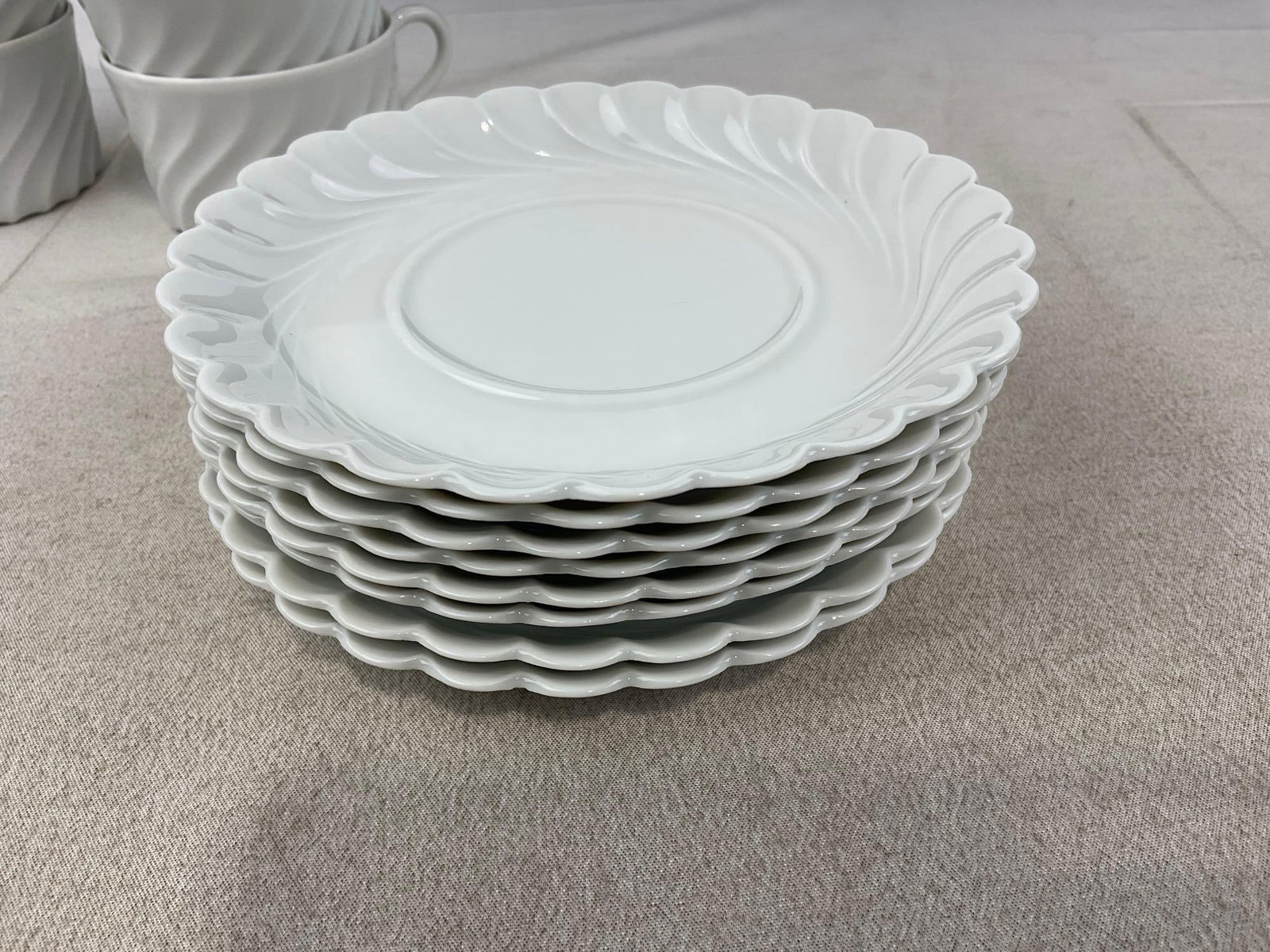 Haviland Limoges Porcelain China, Torse Blanc pattern, 9 cups, & 8 saucers, a couple chips - 6