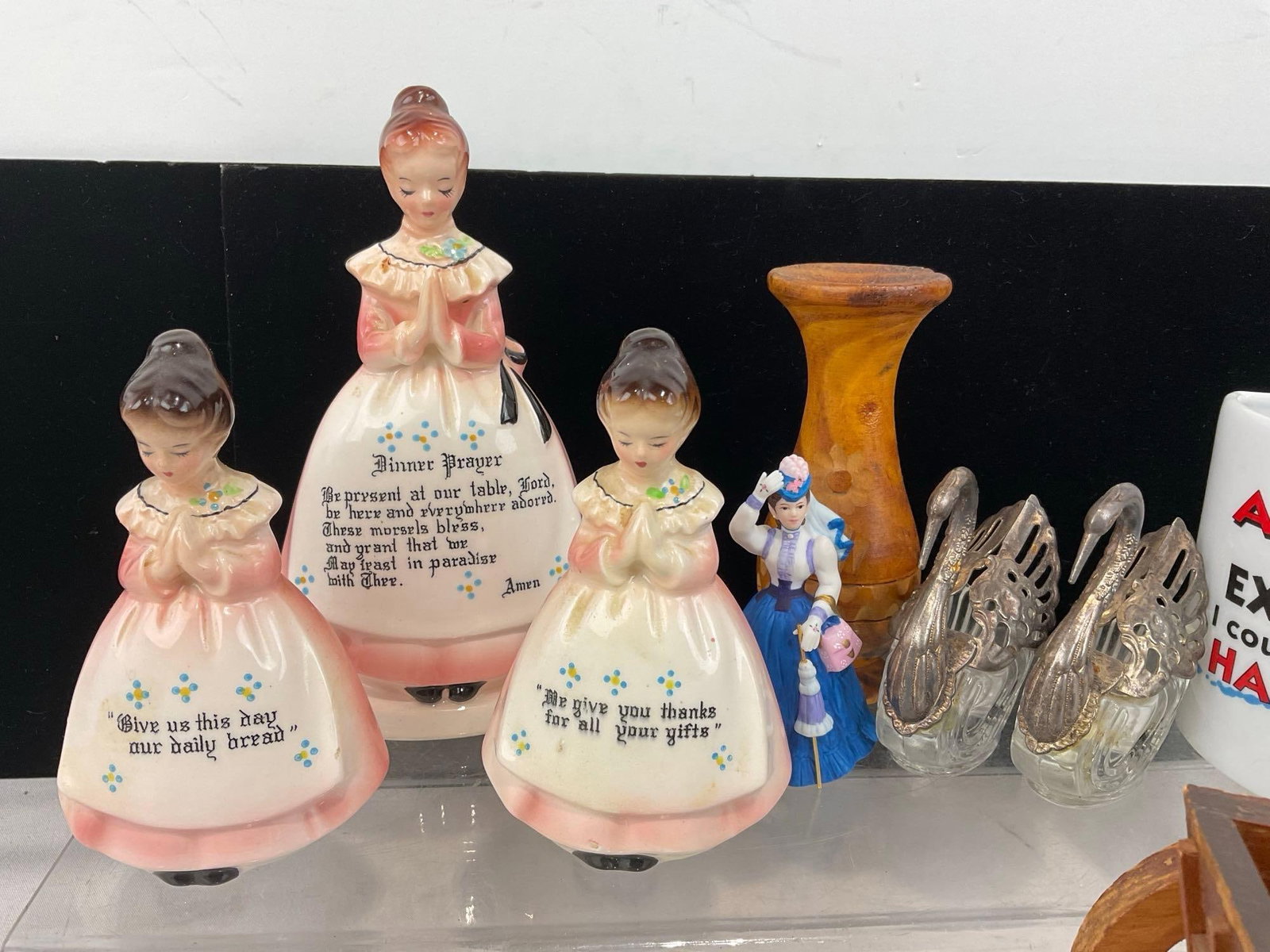 Piggy Bank, Wooden Cart Figure, Vintage Praying Woman Figures & Napkin Holder, Wooden Vase & more - 5