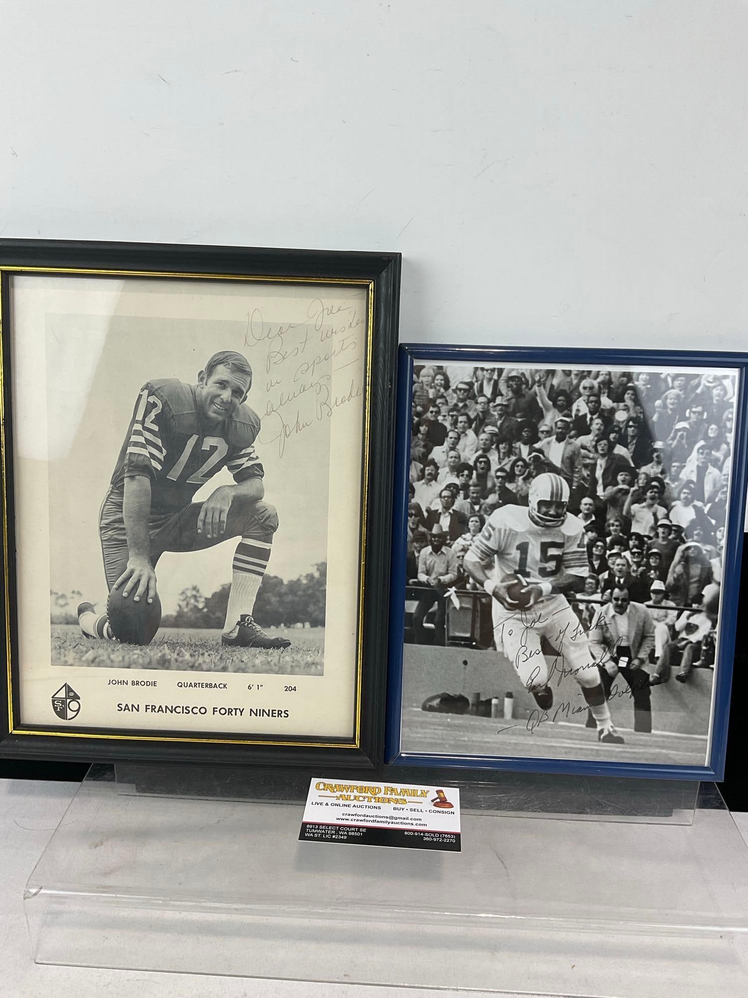 Framed Signed Photo, John Brodie SF 49er & Earl Morrall QB Miami Dolphin: All from the same collection. Appears to be in good shape. The piece measures approx 13h x 10w x 3d inches. See pics. E-6290