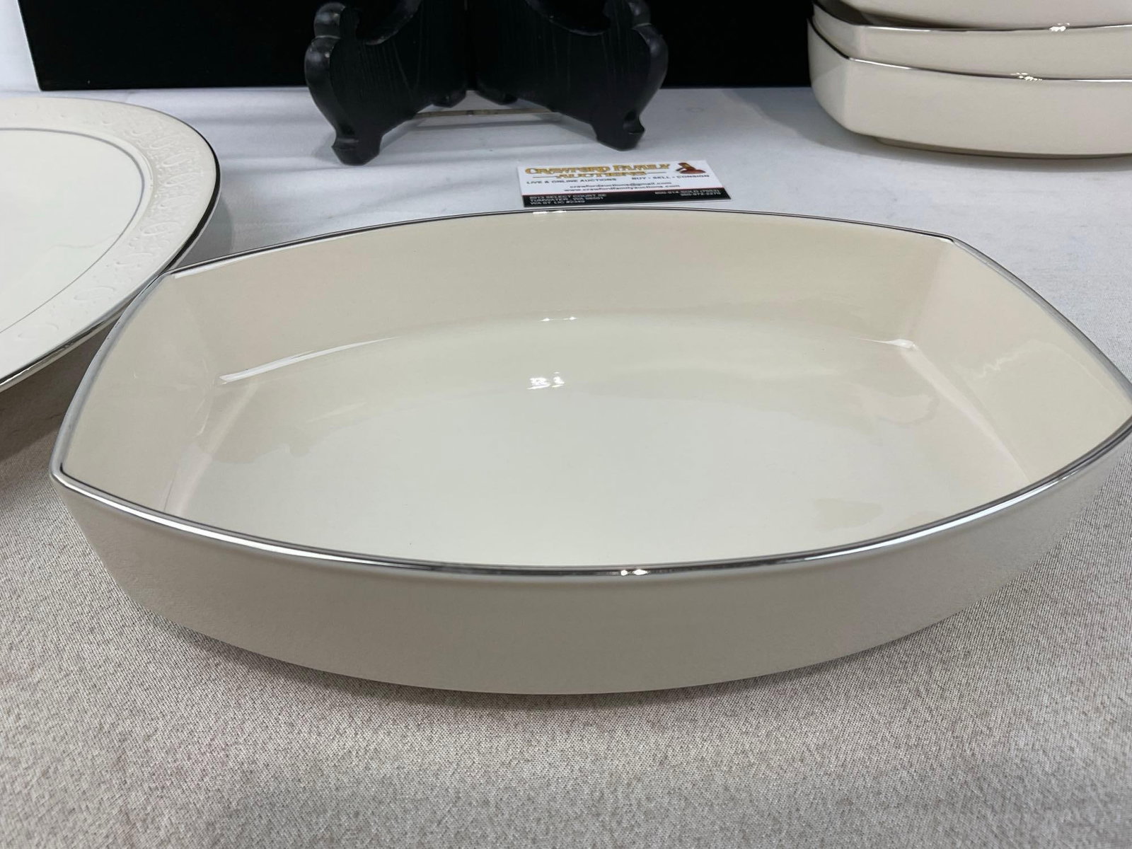 Franciscan Moon Glow Platter, & 8 Oval Vegetable Bowls, Silver Gilt Rims - 5