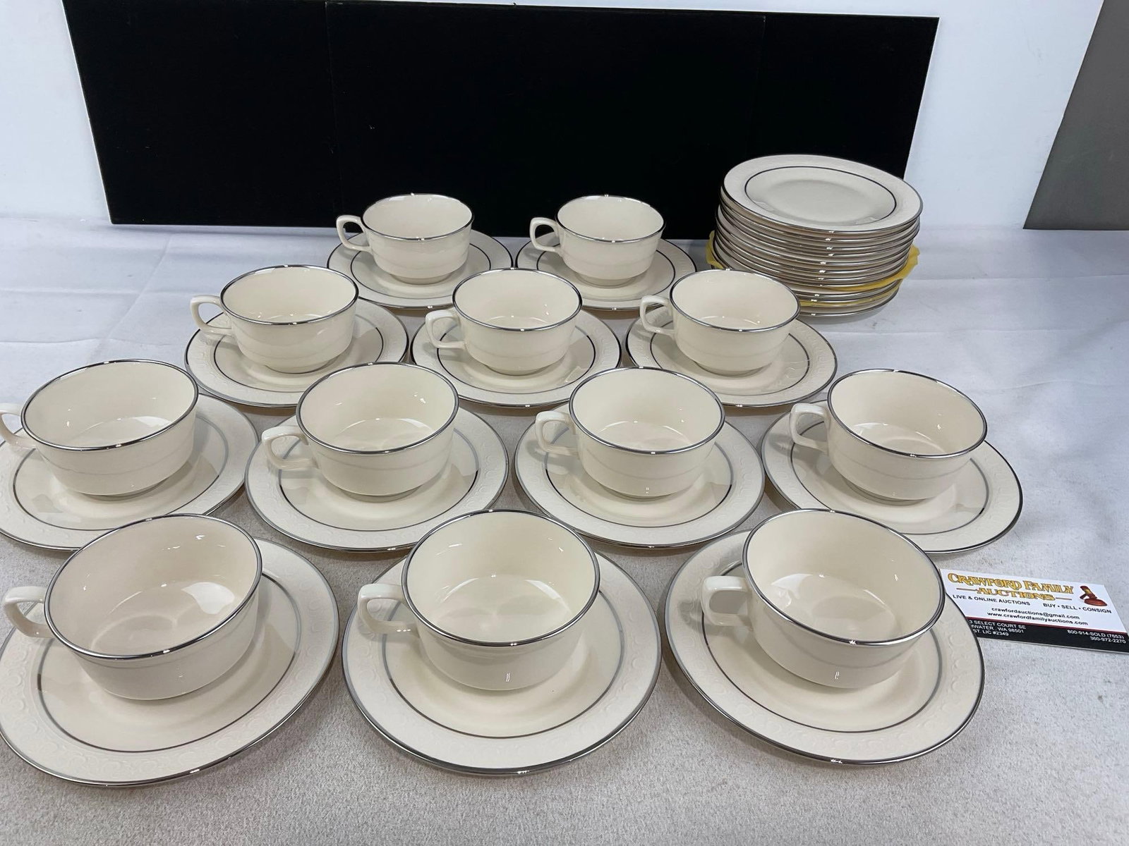 Franciscan Moon Glow Pattern, 12 cups, 12 saucers & 12 small plates: Appears to be in good shape. The piece measures approx 12h x 10w x 10d inches. See pics. E-6270 *Oversized shipping may apply*