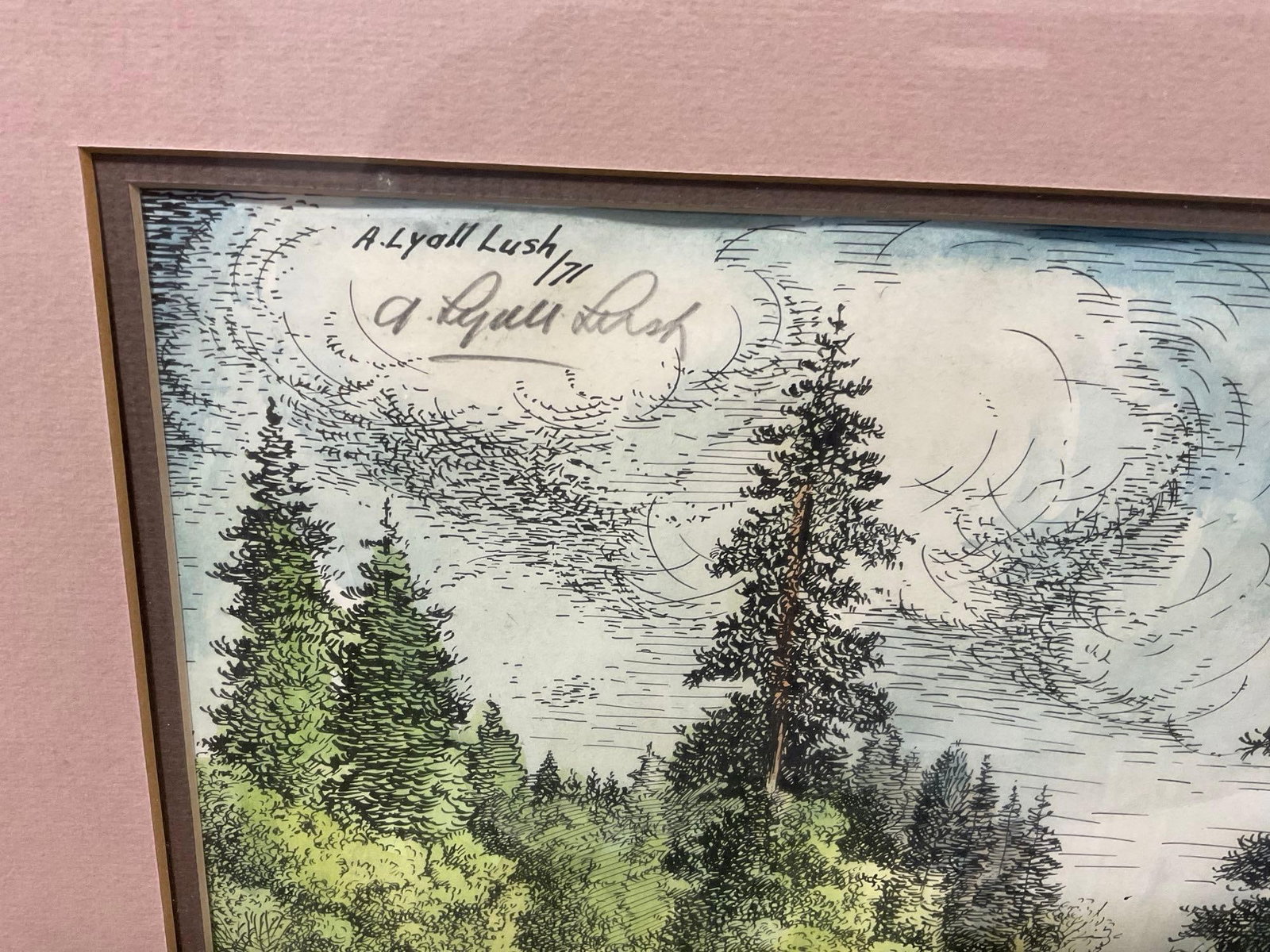 Framed Handcolored Etching Lithograph, Signed by A Lyall Lush, River in the woods, 31x26 inch - 3