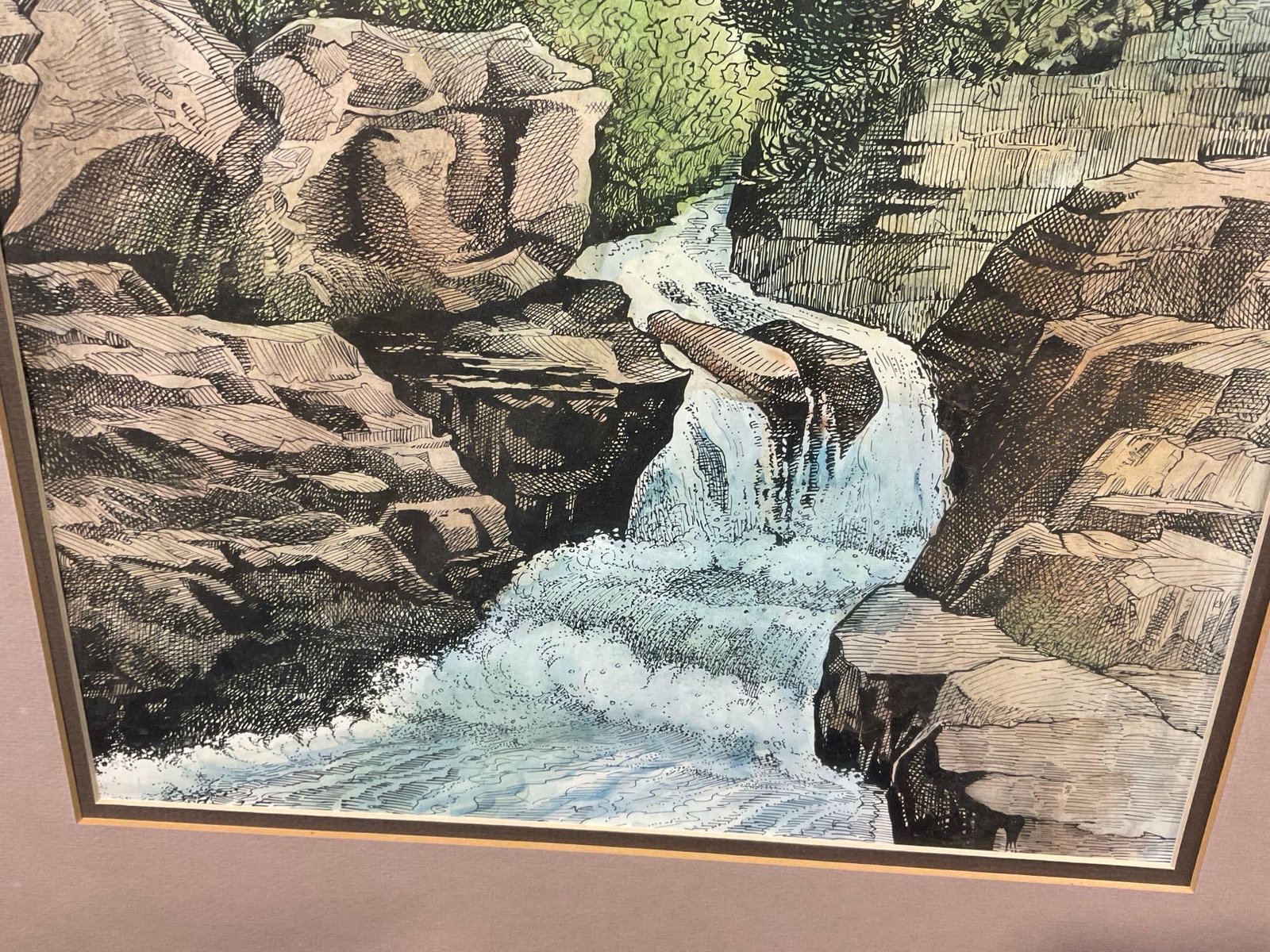 Framed Handcolored Etching Lithograph, Signed by A Lyall Lush, River in the woods, 31x26 inch - 4