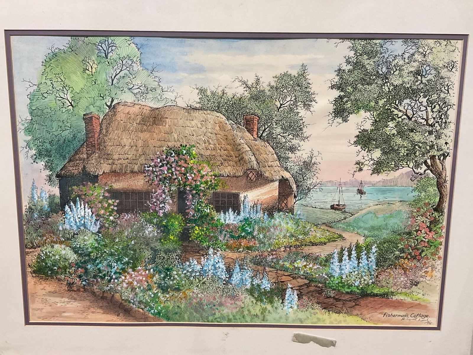 Framed Signed Lithograph titled Fishermans Cottage by A. Lyall Lush 1978, 26x34 inch: Appears to be in good shape. The piece measures approx 26h x 34w x 3d inches. See pics. E-6410