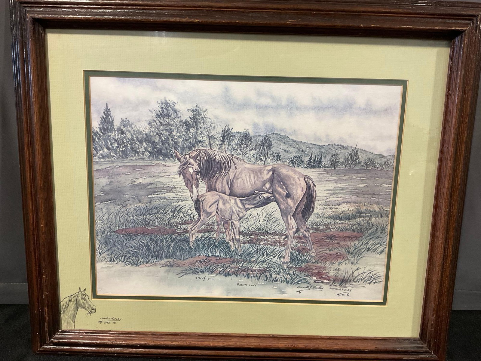 Framed Signed & #d 331/500 Litho by Remarque, Mothers Love by Kenneth J. Hurley 1981, 21x24 inch: Appears to be in good shape. The piece measures approx 21h x 24w x 3d inches. See pics. E-6410