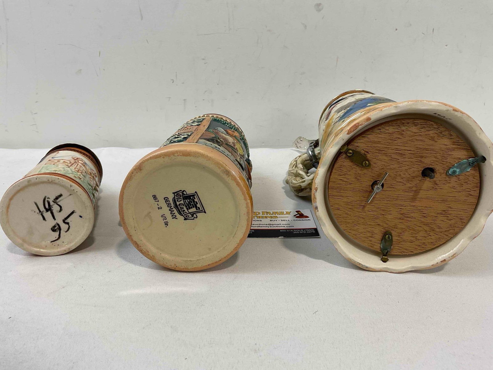 3 pcs Vintage Ceramic Beer Steins, incl. 1x Japanese Music Box. Fair Condition. See pics. - 4