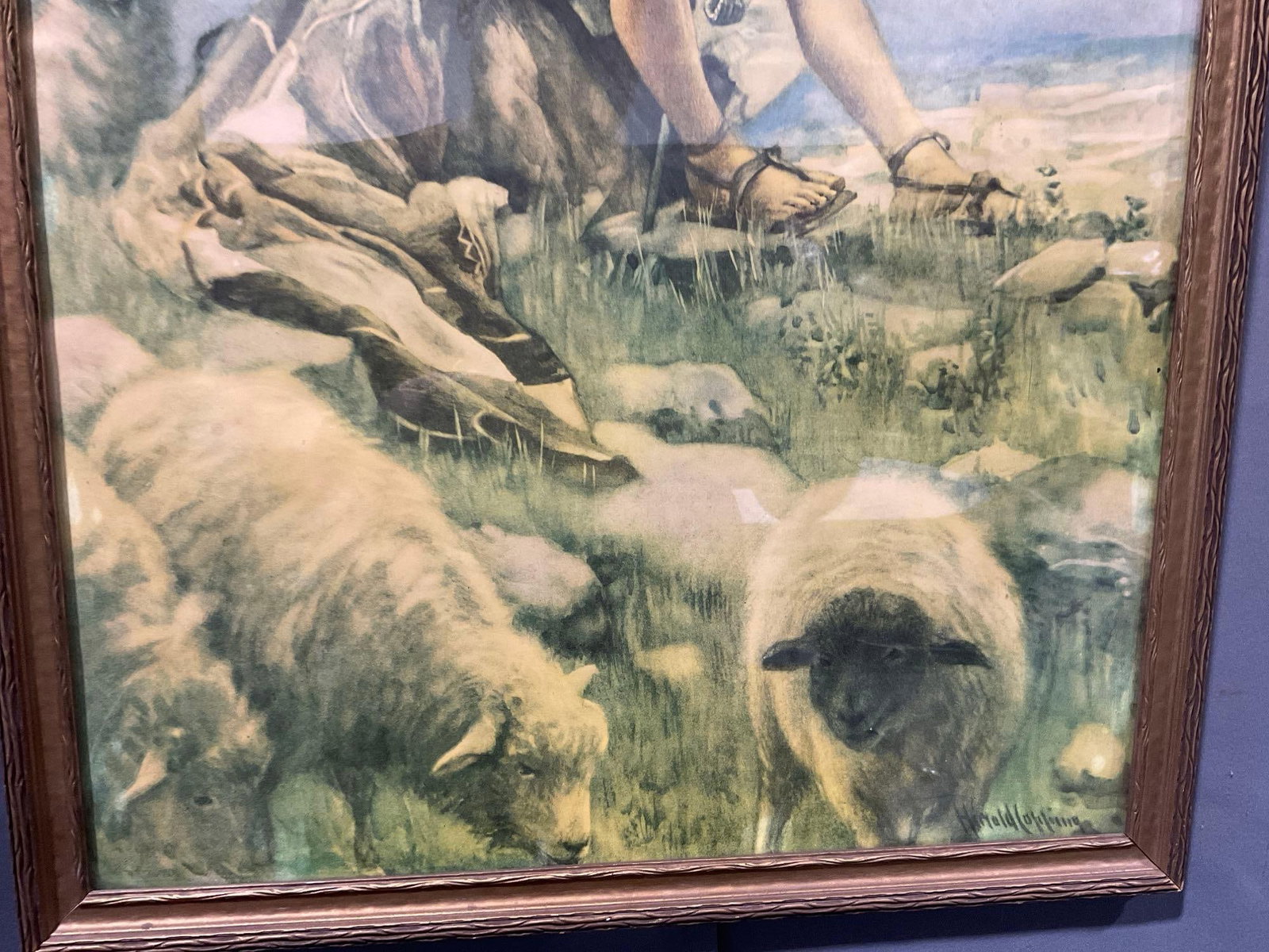 Framed Print of David the Shepherd by artist Harold Copping, 26h x 20w inches - 3