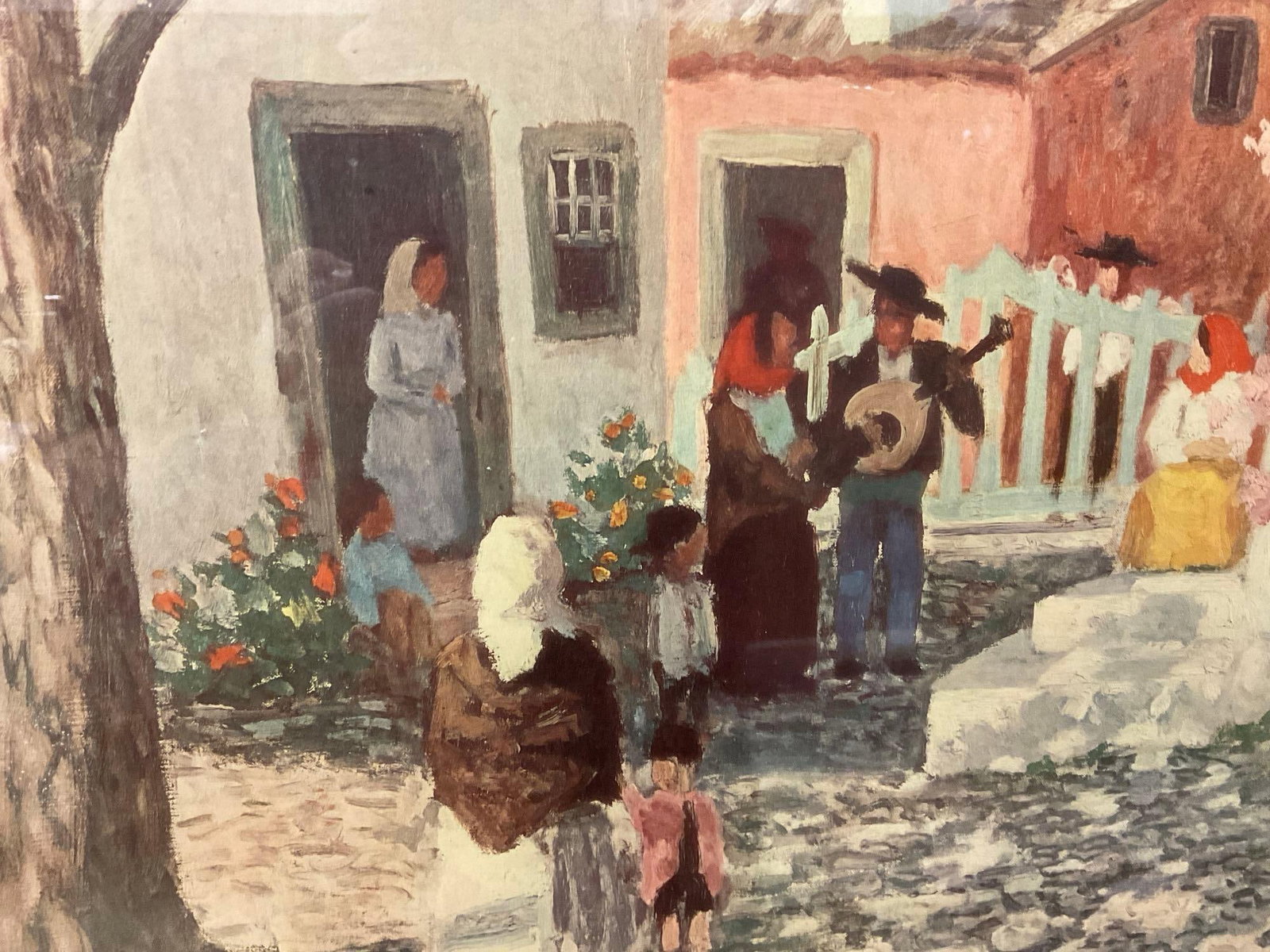 Framed Litho titled Portuguese Village - The Guitarist by F. Smith, 27h x 30w x 3d inches - 3