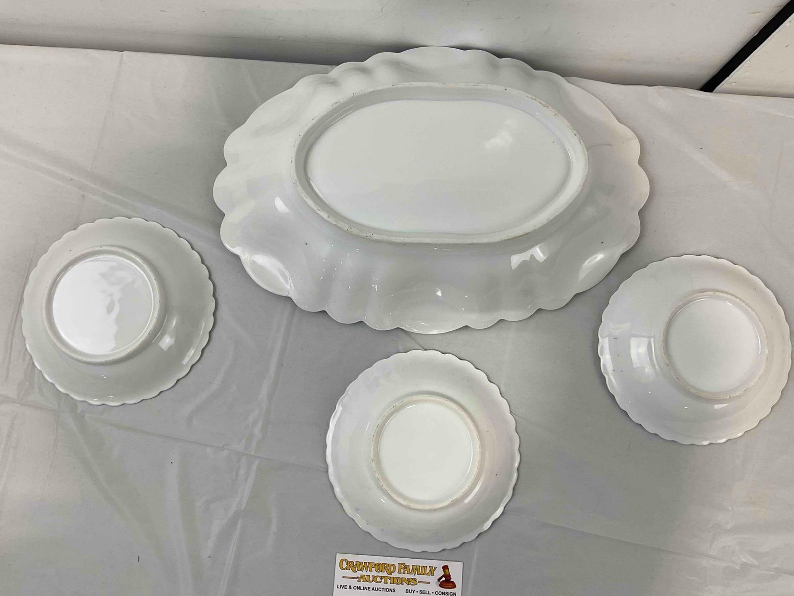 4 pcs Vintage White & Pink Porcelain Dishes w/ Hand Painted Beach Scenes. Excellent Condition. - 8