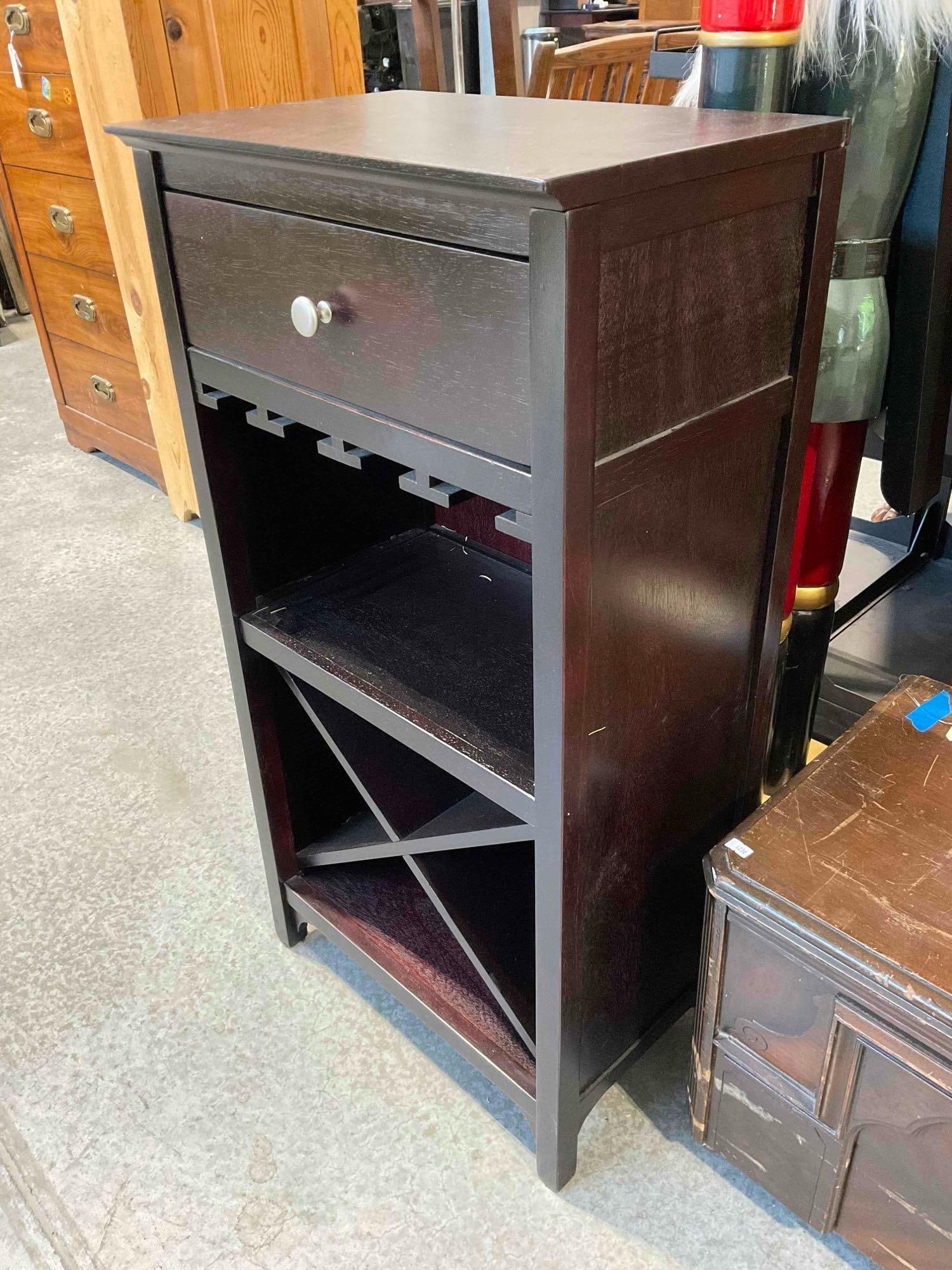 Modern Dark Rosewood Finish Wine Storage Rack w/ Drawer. Good Condition. See pics. - 3