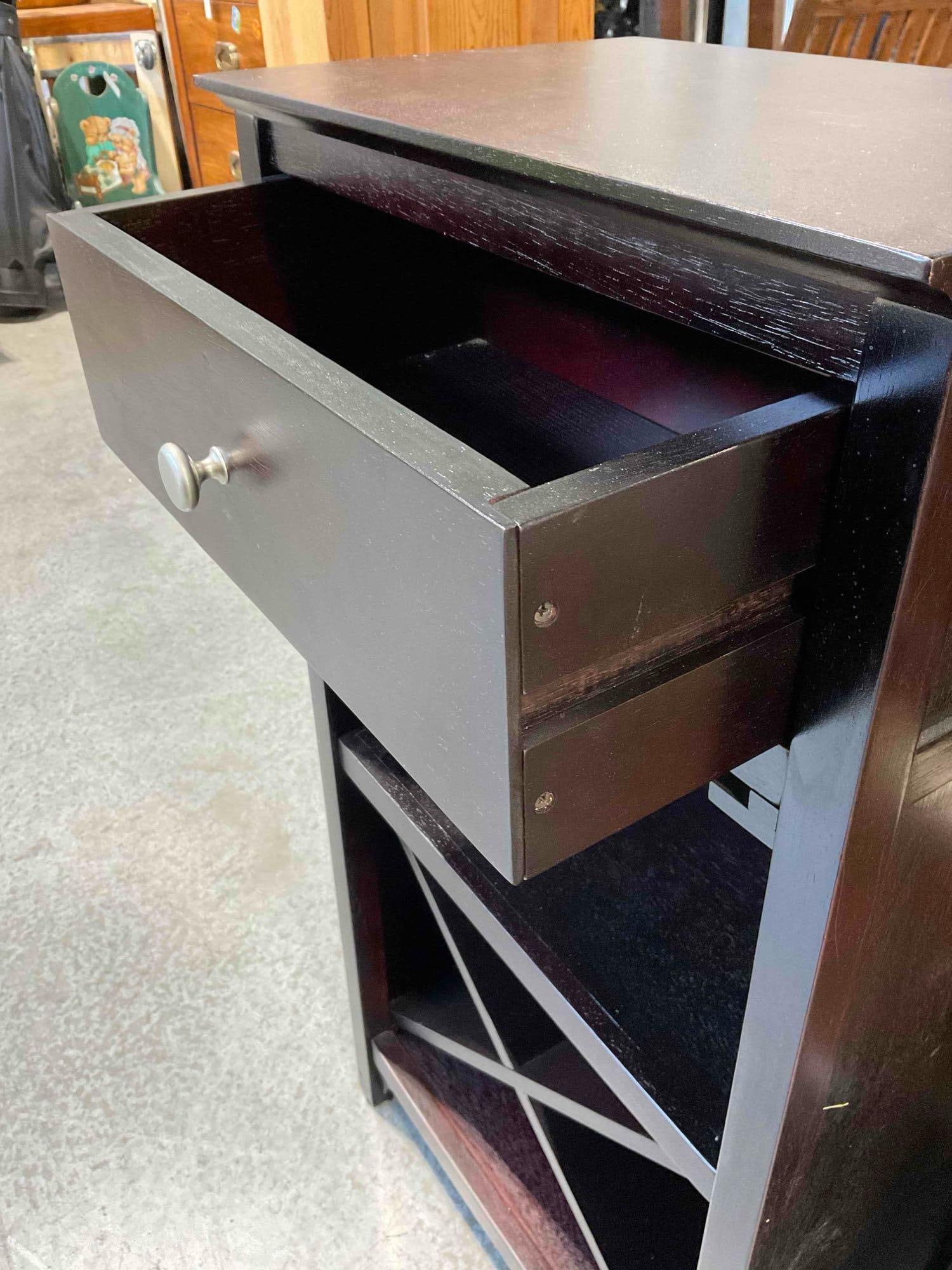 Modern Dark Rosewood Finish Wine Storage Rack w/ Drawer. Good Condition. See pics. - 4
