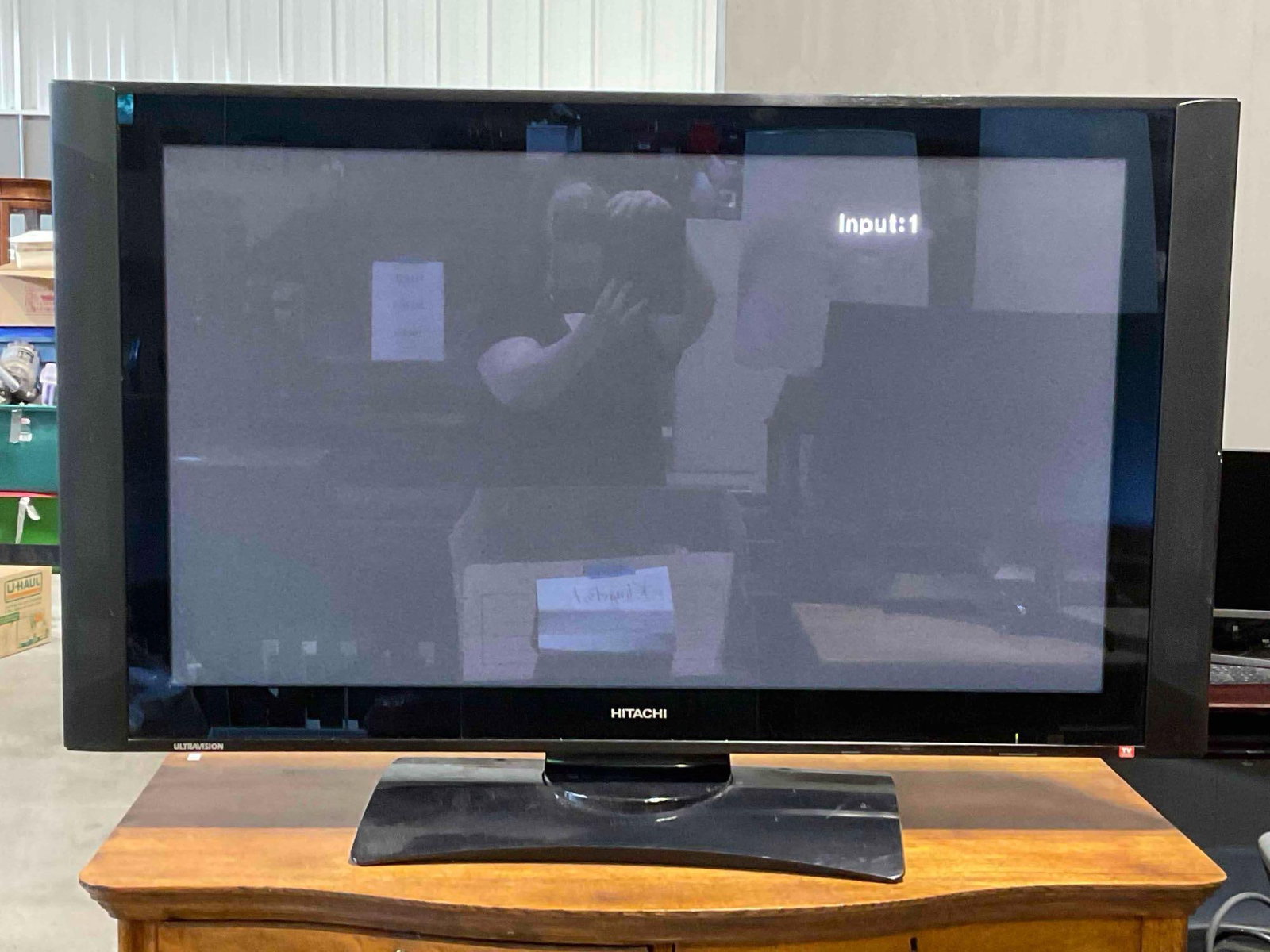 Hitachi Plasma Television Receiver Model 42HDT52A. Tested, Works. Fair Condition. See pics.: Hitachi Plasma Television Receiver Model 42HDT52A. Tested, Works. Fair Condition. Piece has minor wear indicative of age and use, no remote, otherwise looks to be in fair condition. Measures 45" x