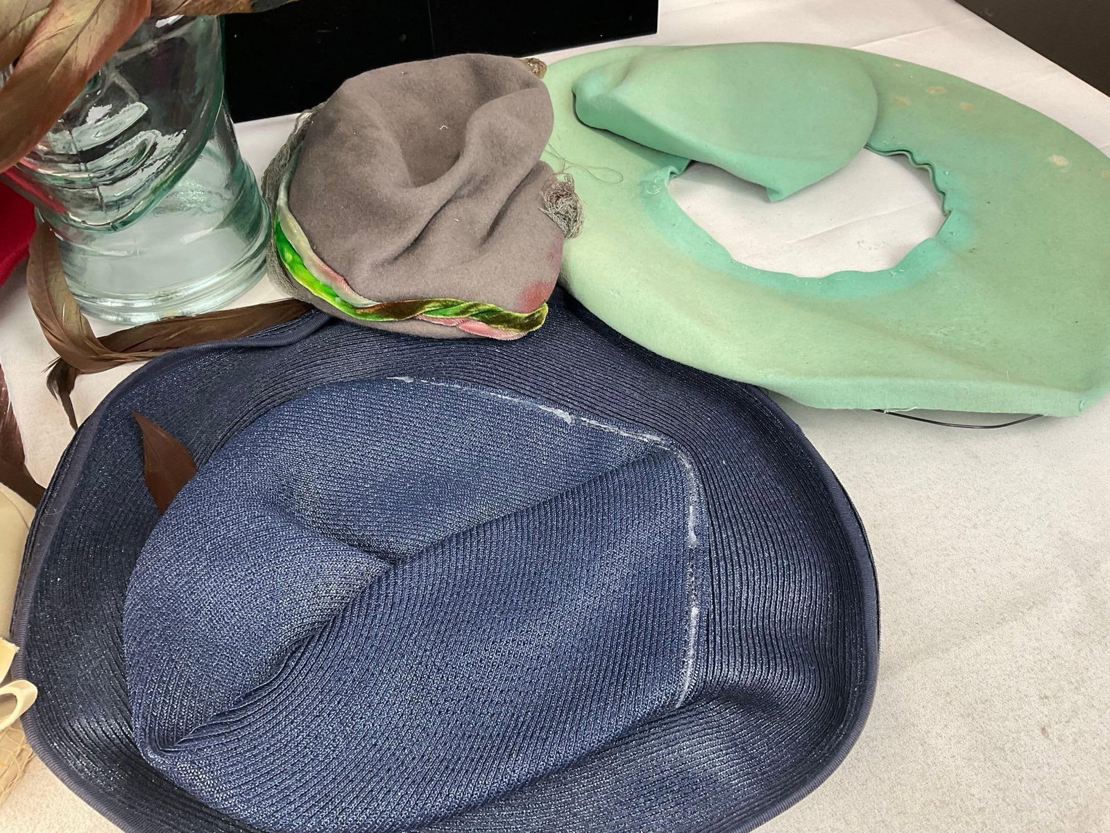 Collection of 6 Hats, Pheasant Feather Bucket Hat, Pale Blue Fedora, Cloche Style & more - 2