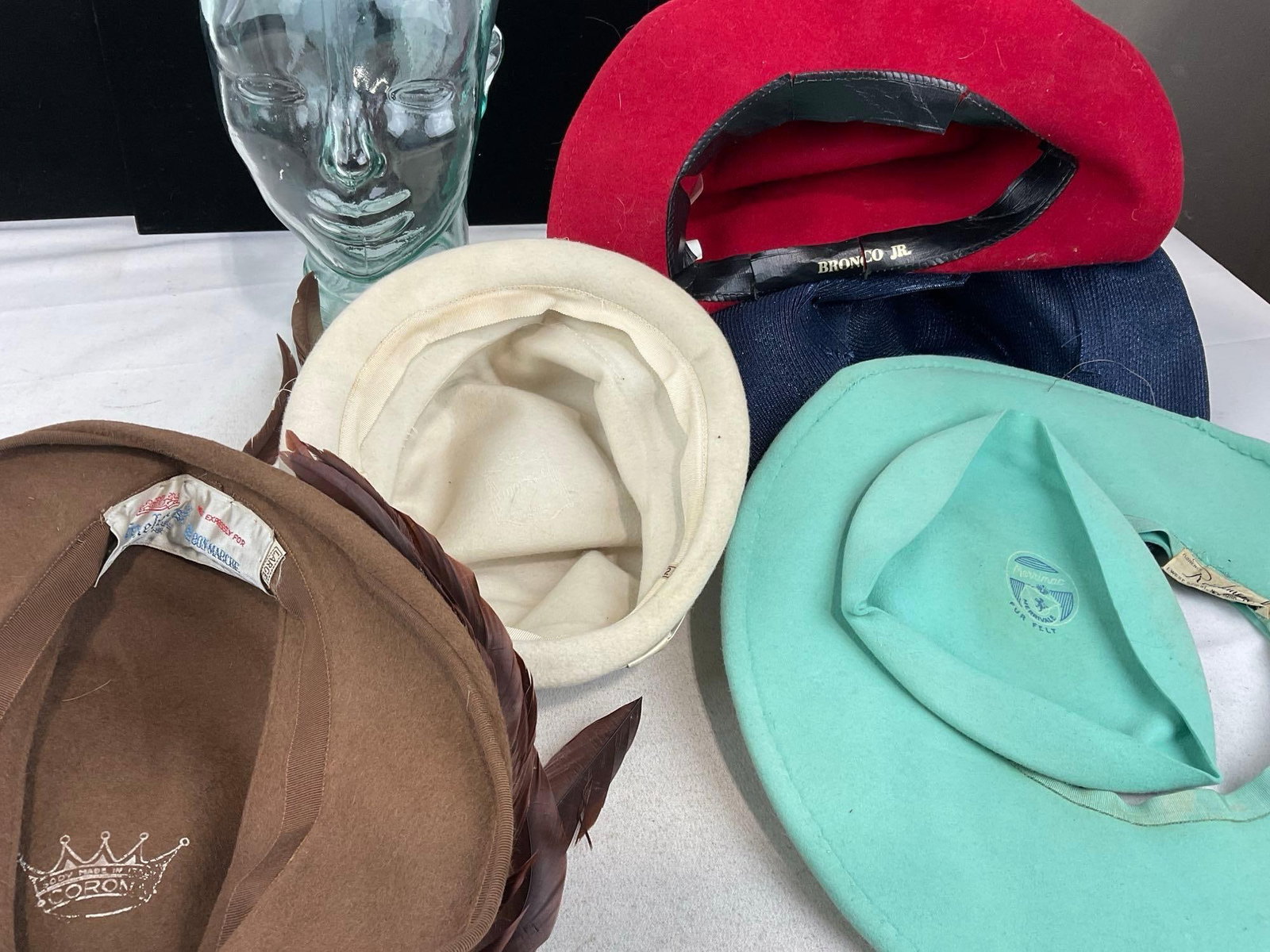 Collection of 6 Hats, Pheasant Feather Bucket Hat, Pale Blue Fedora, Cloche Style & more - 4