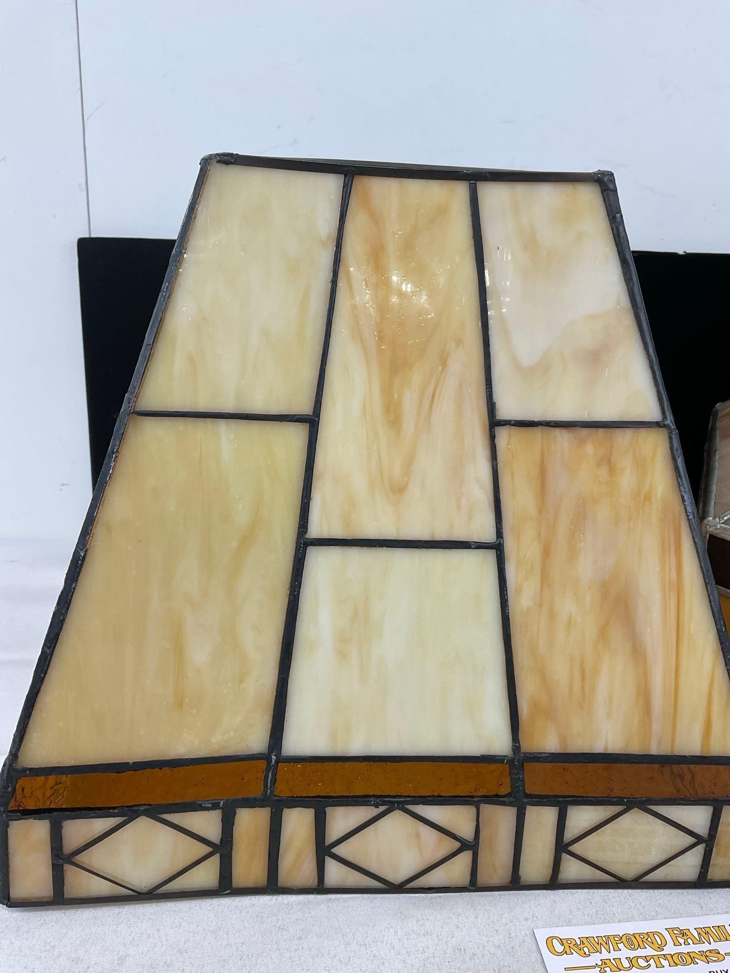 Pair of Amber Slag Stained Glass Lamp Shades, missing the fitters on top - 2
