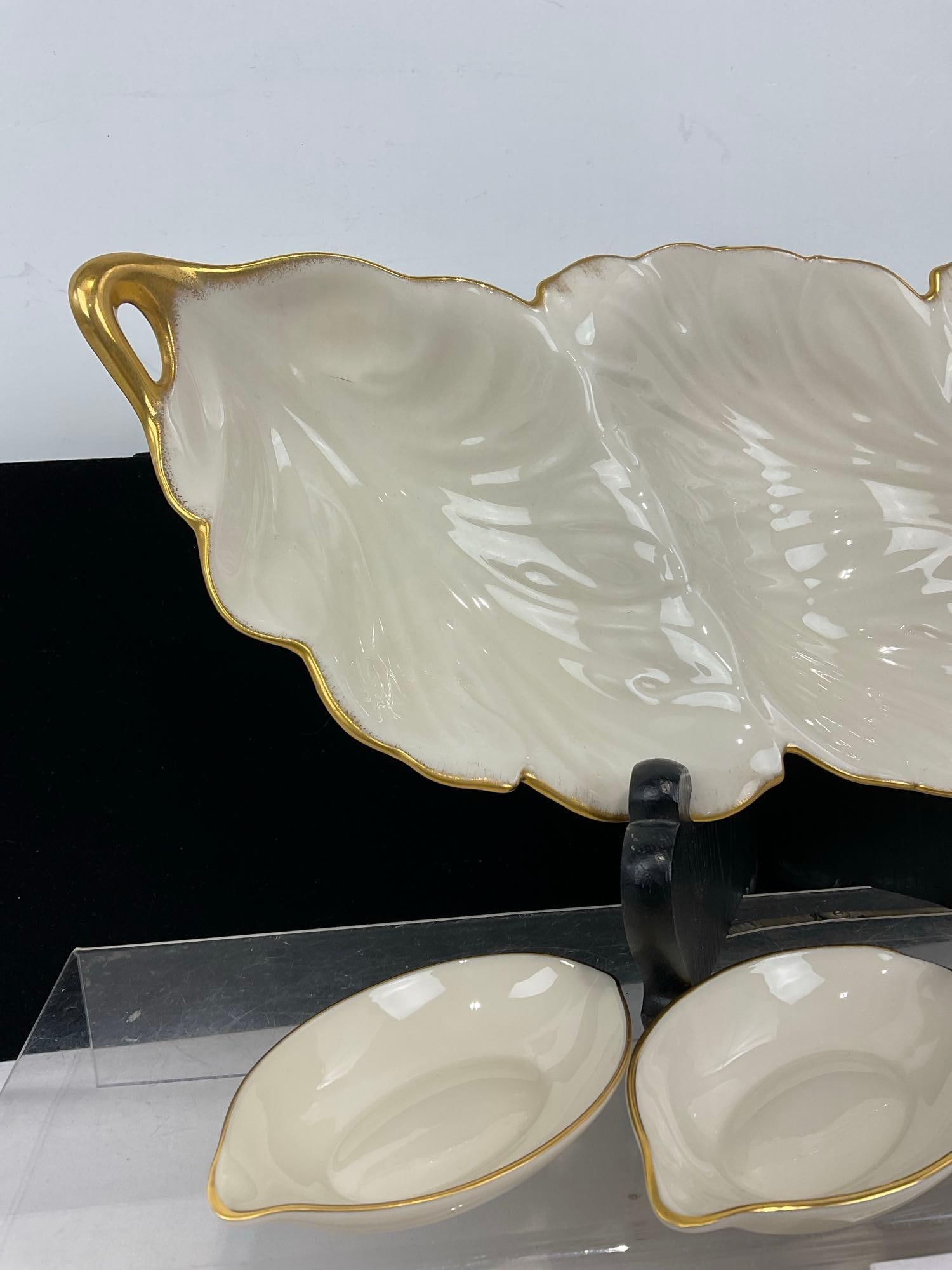 3 Section Lenox Serving Plate, Leaf Shaped & 2 Small Nut Plates - 2