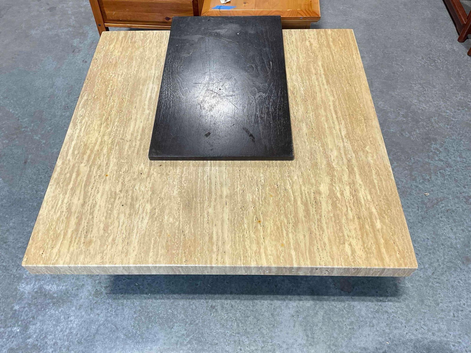 Signature Design by Ashley Yellow Travertine? Stone & Dark Wood Finish Coffee Table. See pics. - 2