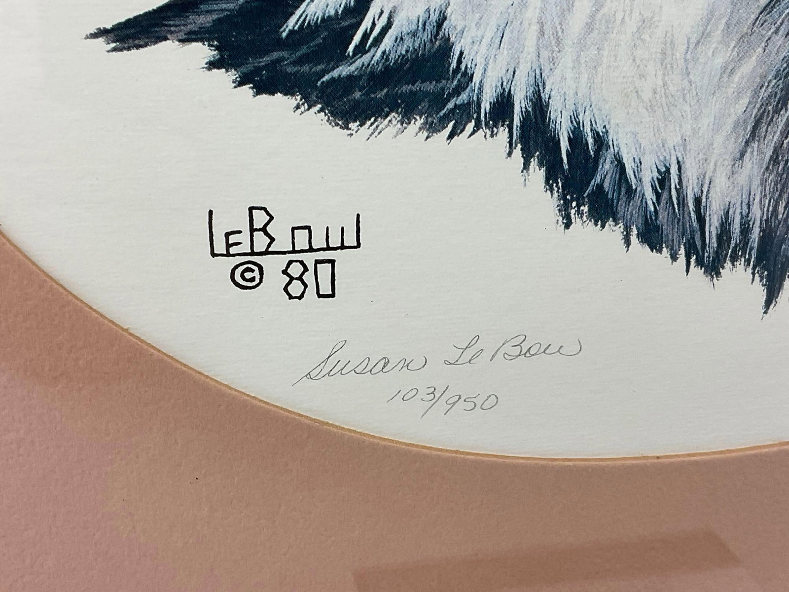 Framed Litho, Signed & #d 103/950, Bald Eagle by Susan LeBow 1980, 13x16 inches - 3