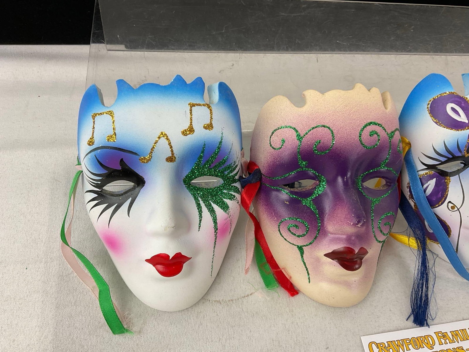 4 Handpainted Mardi Gras Ceramic Masks, Colorful 5x4 inch pieces - 2