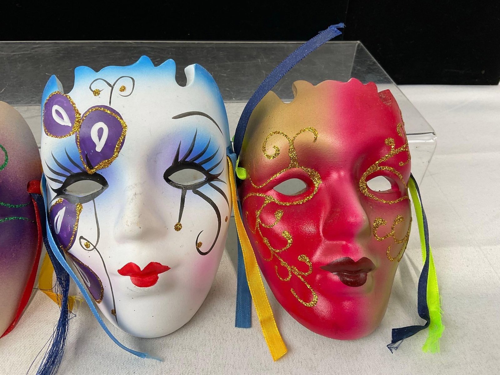 4 Handpainted Mardi Gras Ceramic Masks, Colorful 5x4 inch pieces - 3